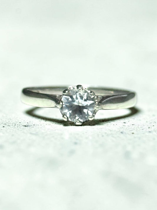 Vintage 0.66ct Aquamarine Solitaire 9k White Gold Ring Size M 1/2