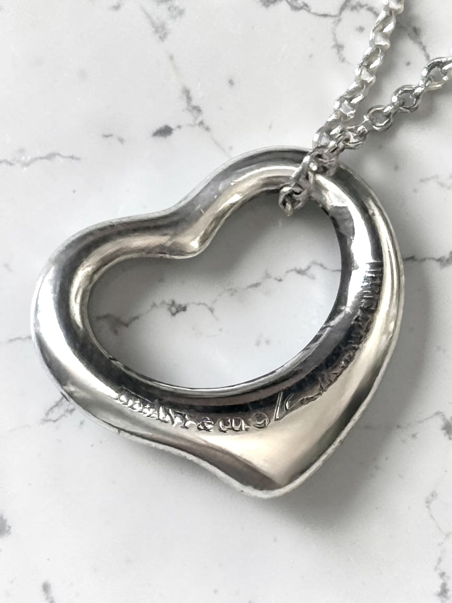 Tiffany & Co Iconic Open Heart Medium Elsa Peretti Silver Pendant & Chain