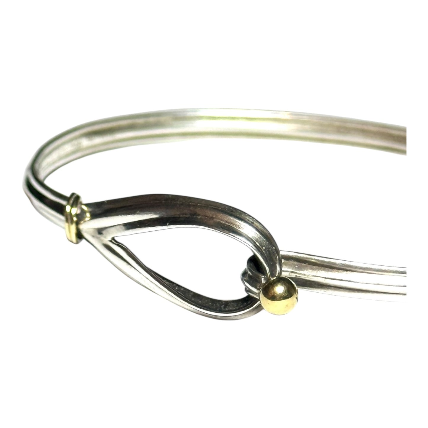Rare Vintage 7" Tiffany & Co 925 Silver/18kt Gold Hook & Eye Ribbed Bangle