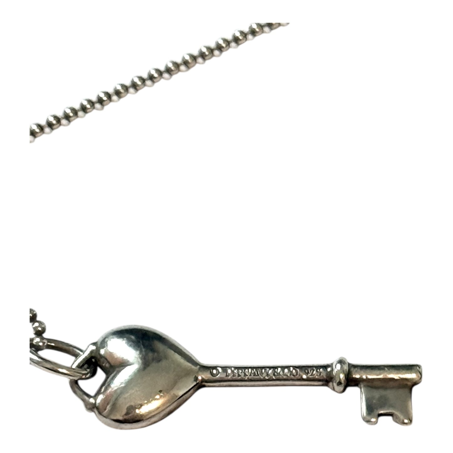 Tiffany & Co Diamond Silver Heart Key Pendant 20" Chain Necklace Rare