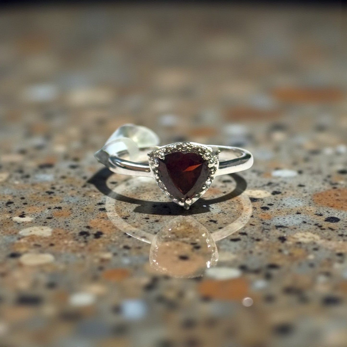 New Garnet Trillion & Zircon Silver Ring Size P CSC