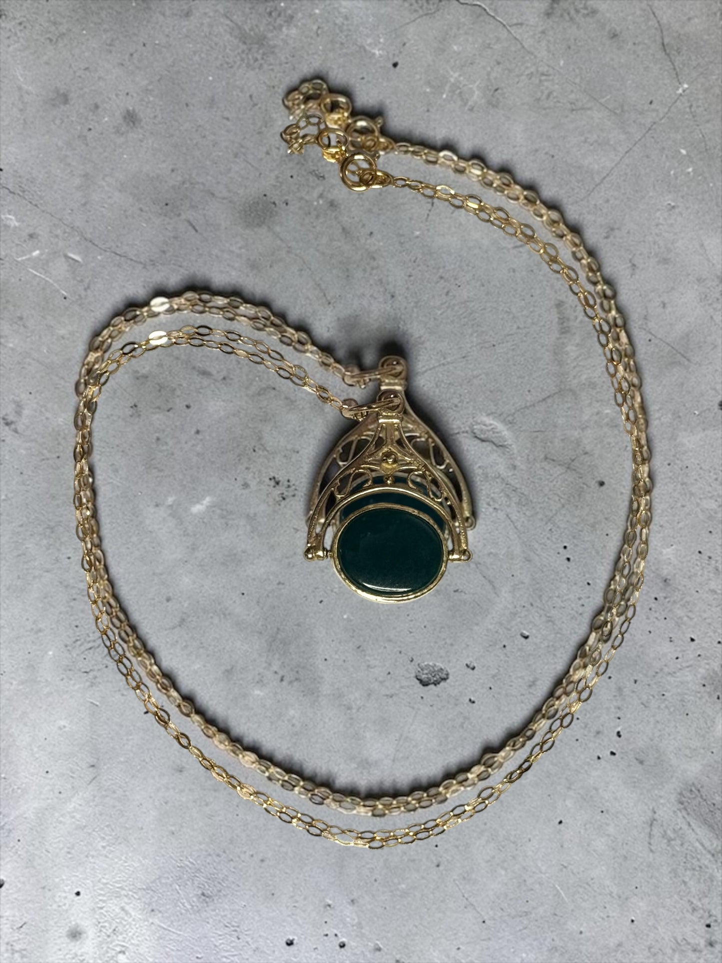 Vintage 9k Bloodstone/Carnelian Swivel Fob & Chain