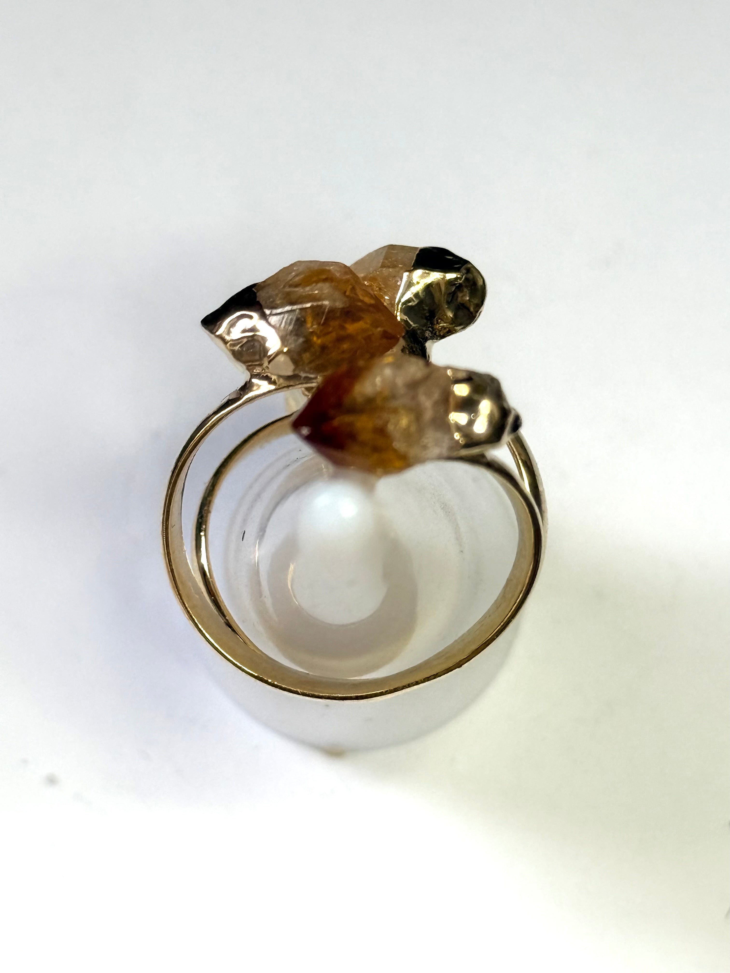 Different - Citrine Ruff Cut Stone 10ct GP Adjustable Size Ring NEW