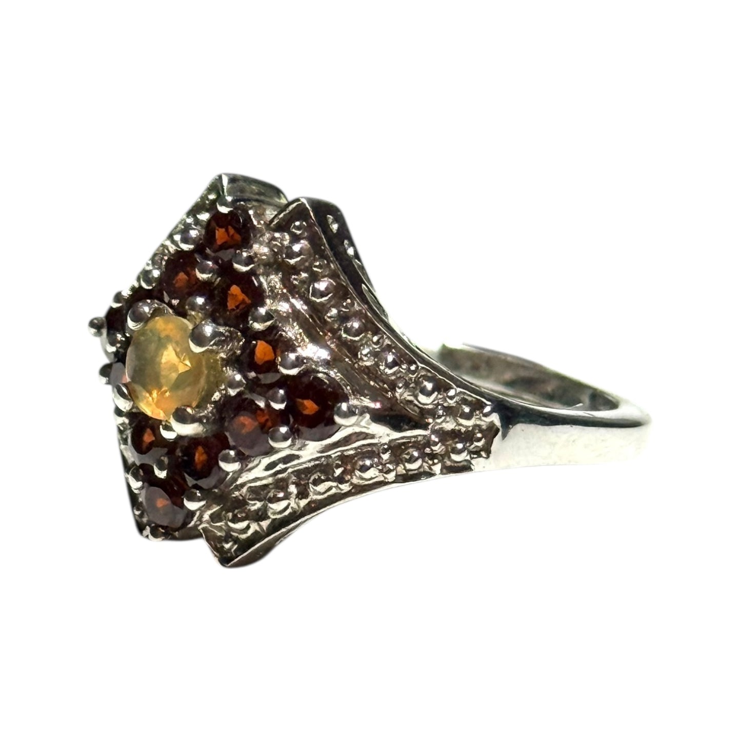 New Jelly Opal & Garnet Illusion Set Silver Ring Size N - CSC