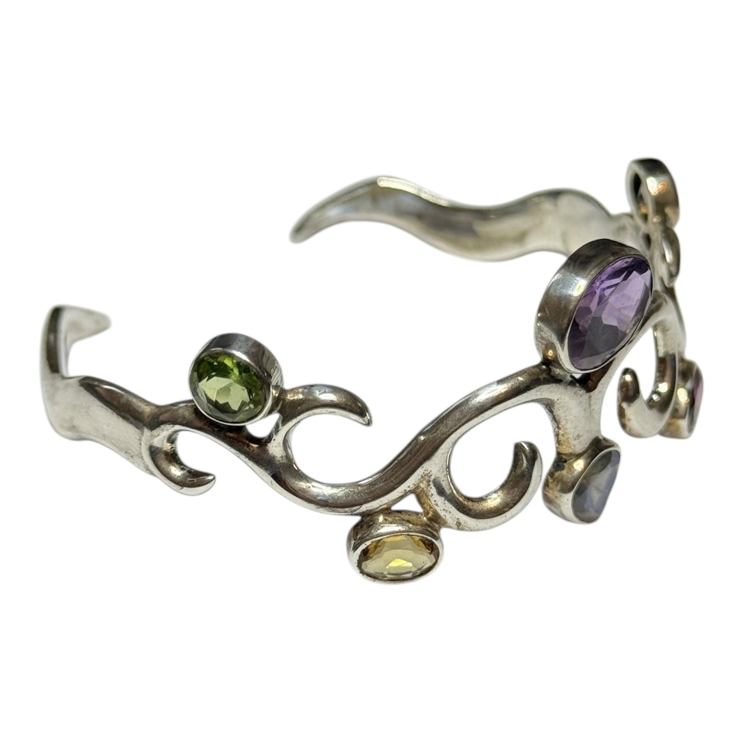 Arts & Craft Vintage Semi Precious Gem Silver Cuff