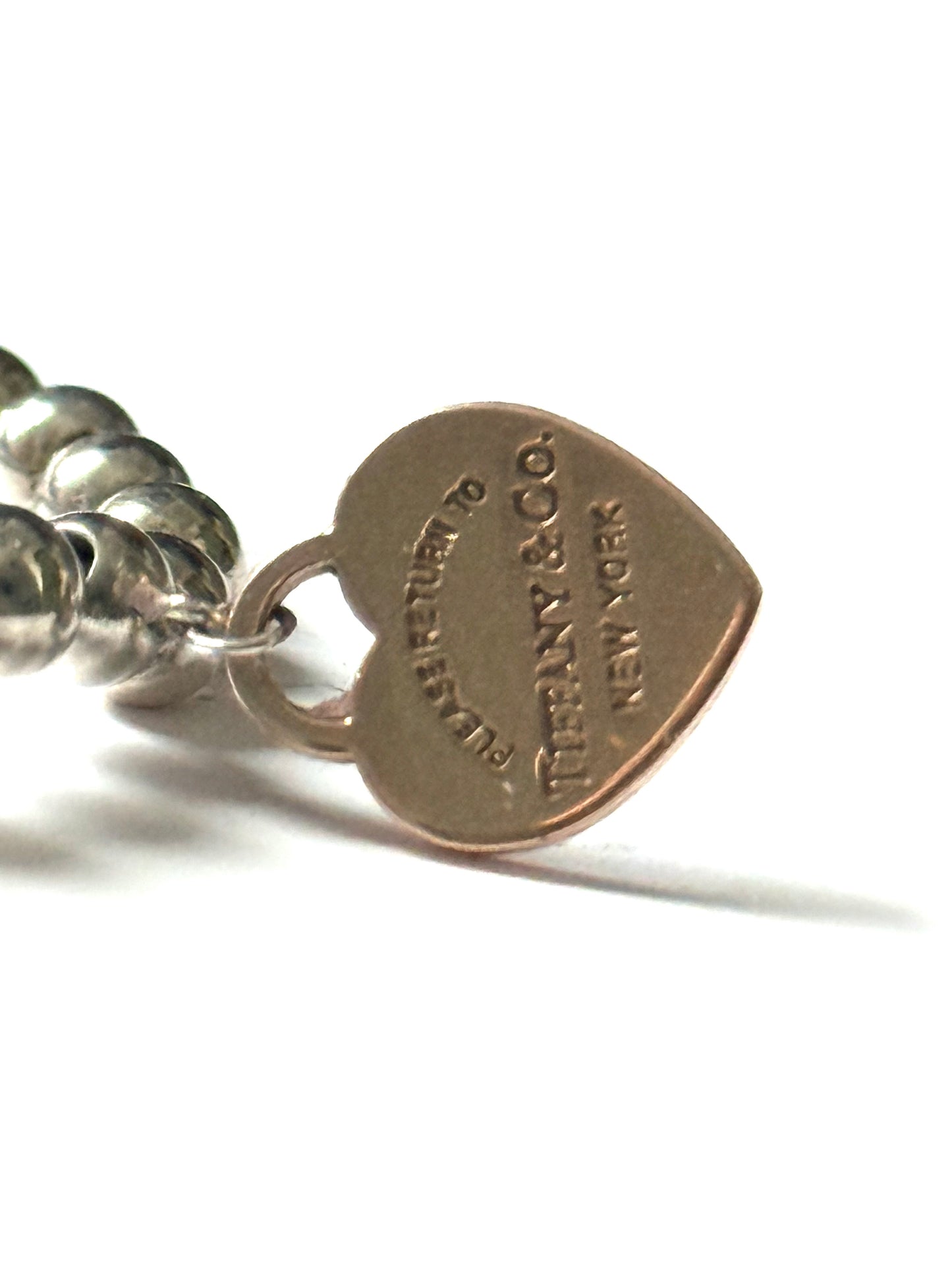 Tiffany & Co Rare Rubedo Heart Silver Beaded Bracelet 7"
