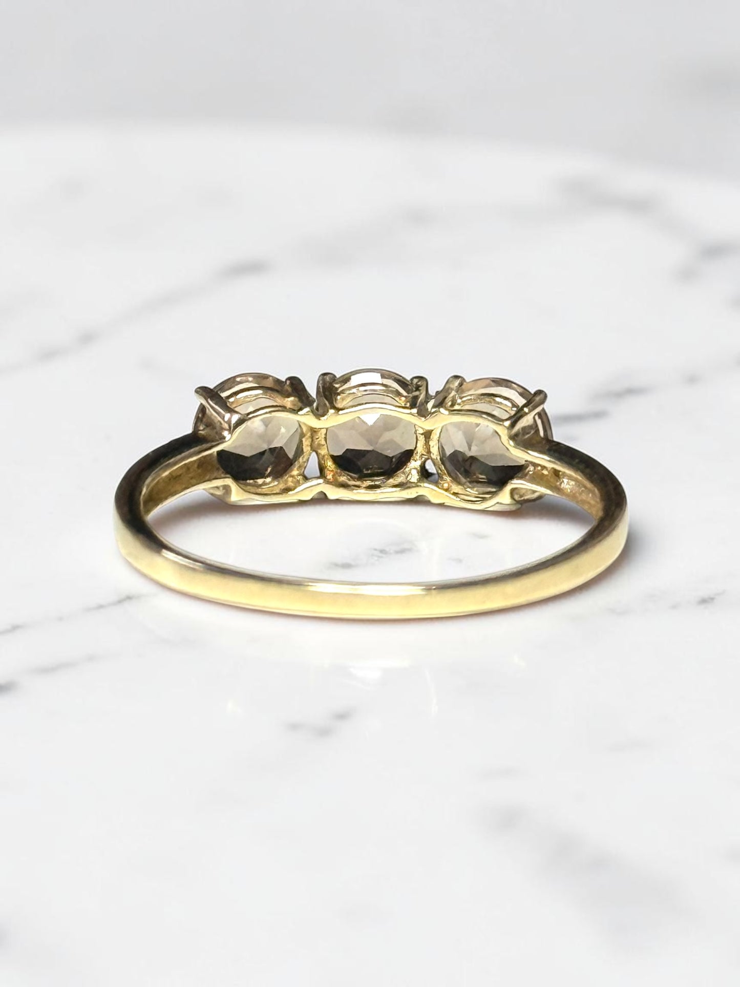 New Smokey Quartz Trilogy & Diamond 9k Gold Ring Size P