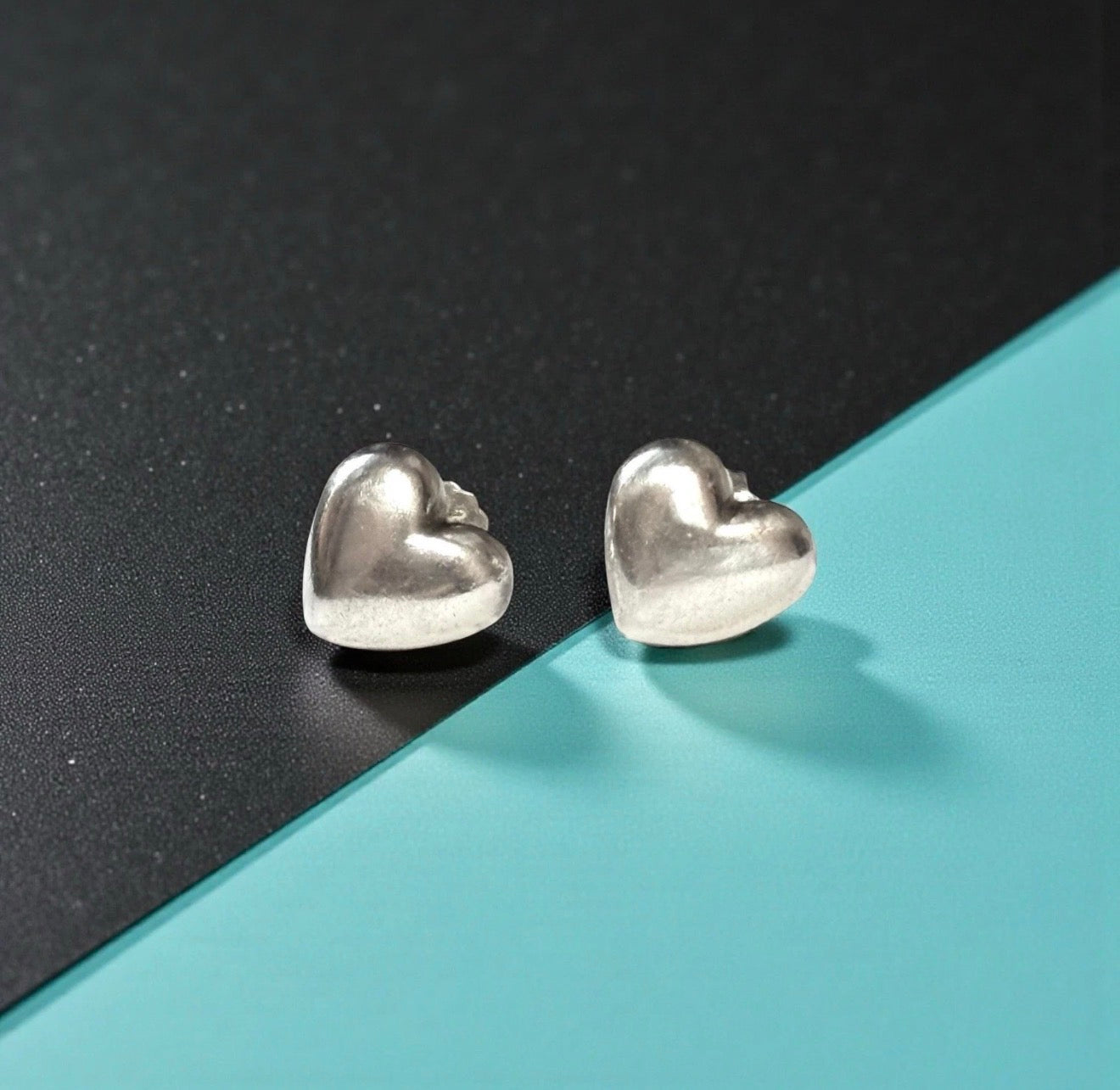 Tiffany & Co. RARE Puffed Heart Sterling Silver Stud Earrings