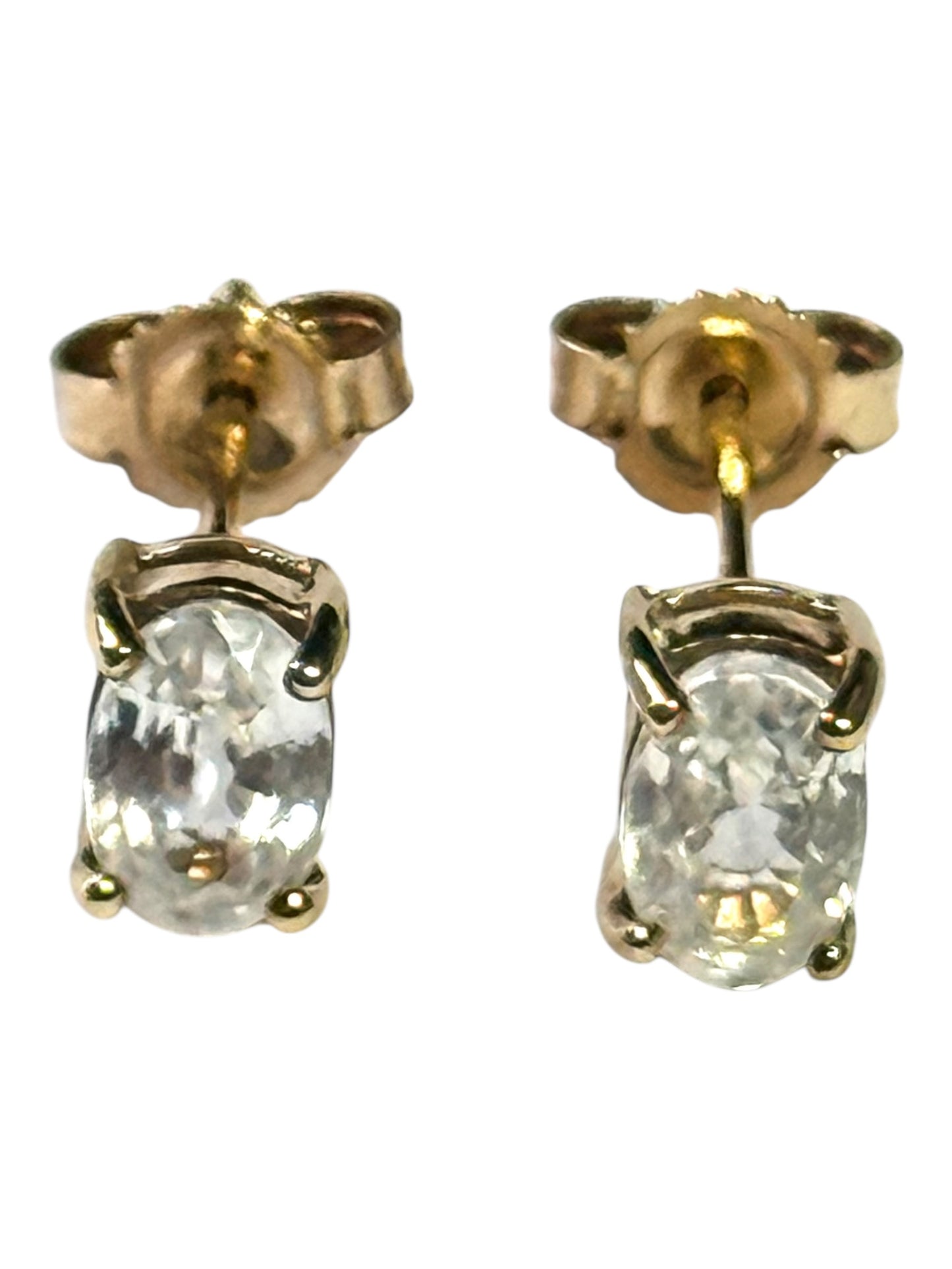 9k Gold Zircon 1.24ct Oval Stud Earrings
