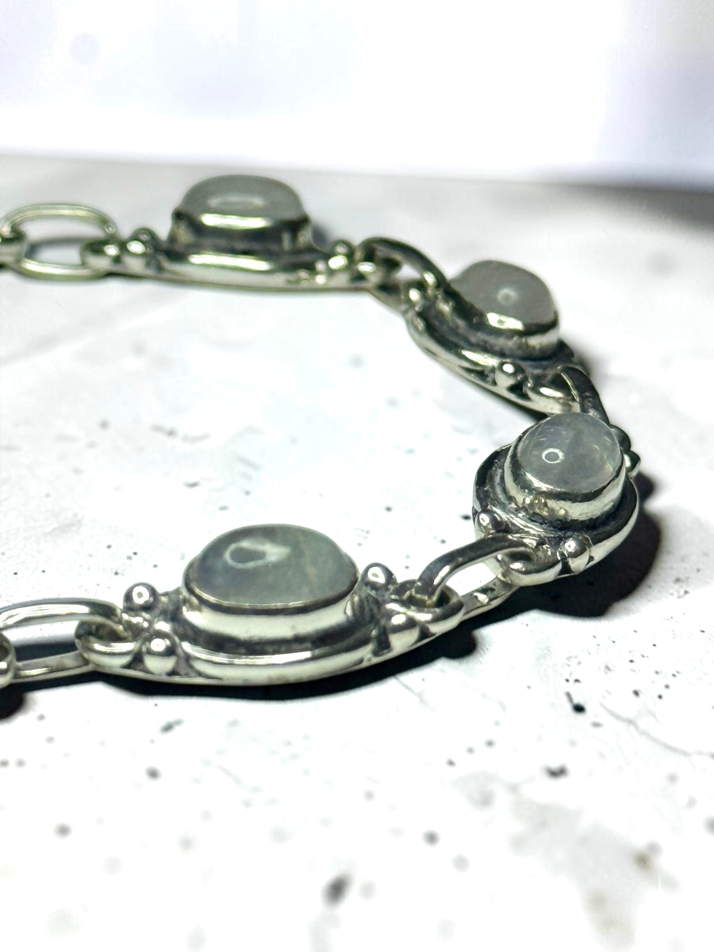 Stunning 925 Silver Vintage Moonstone Panel Bracelet Adjustable 7 1/2" - 8"