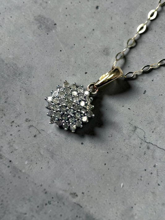 37 Diamond Cluster 9k Pendant & 9k 18" Chain