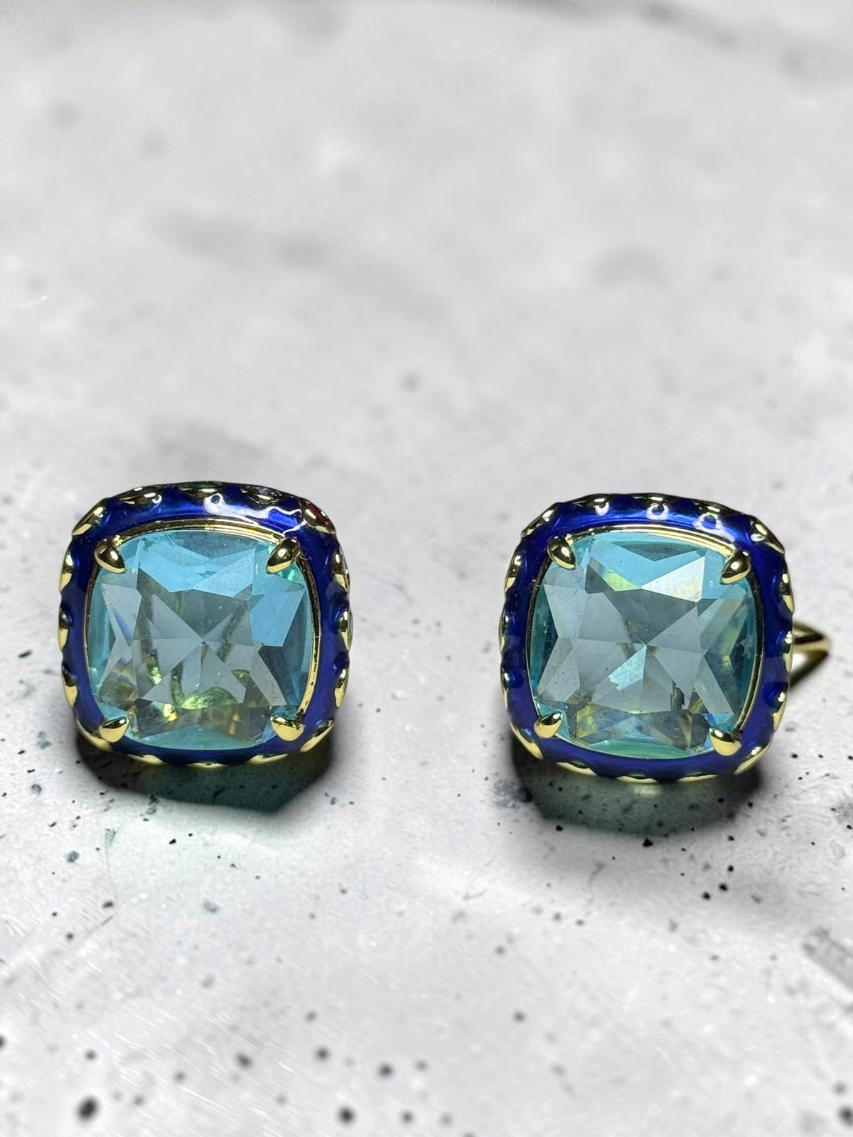 Amazing Vintage 1990's QVC Aquamarine Cubic Zirconia Cushion Cut Omega Earrings