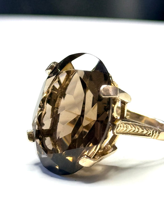 Vintage Statement 15ct Smokey Quartz Cocktail Ring 9k