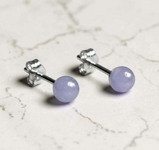 Genuine 4mm Lavender Jade 925 Silver Earring Studs 1 Carats