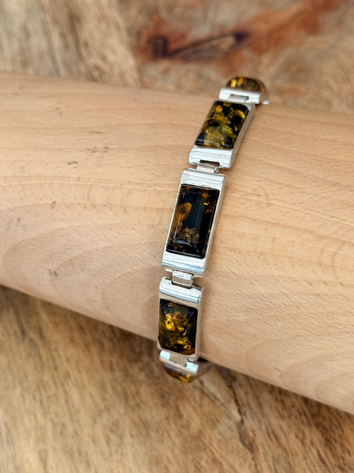Quality Baltic Amber Panel 925 Silver Bracelet 8"
