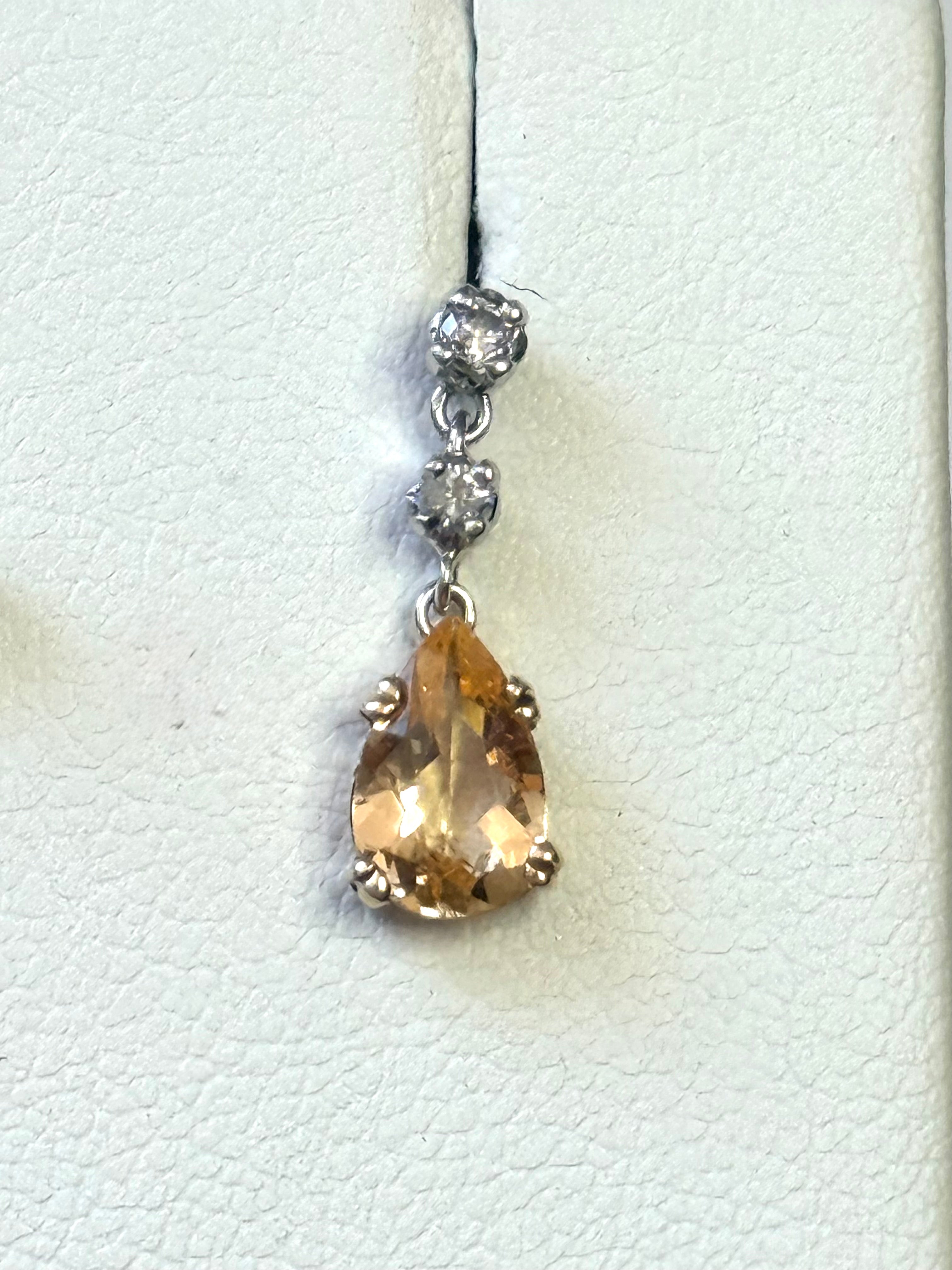 Stunning Vintage Imperial/Sherry Topaz & Diamond Drop Earrings 9ct Gold