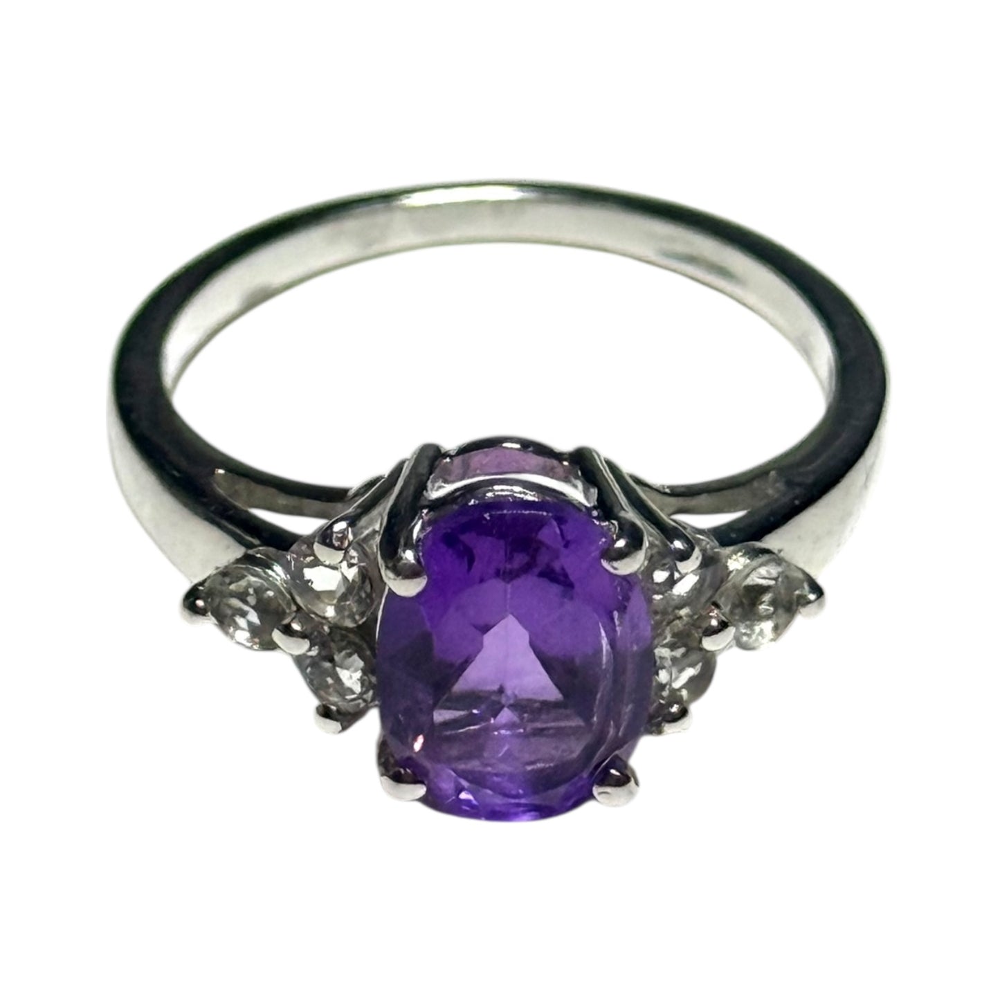 New Amethyst & White Topaz Silver Ring Size N - CSC