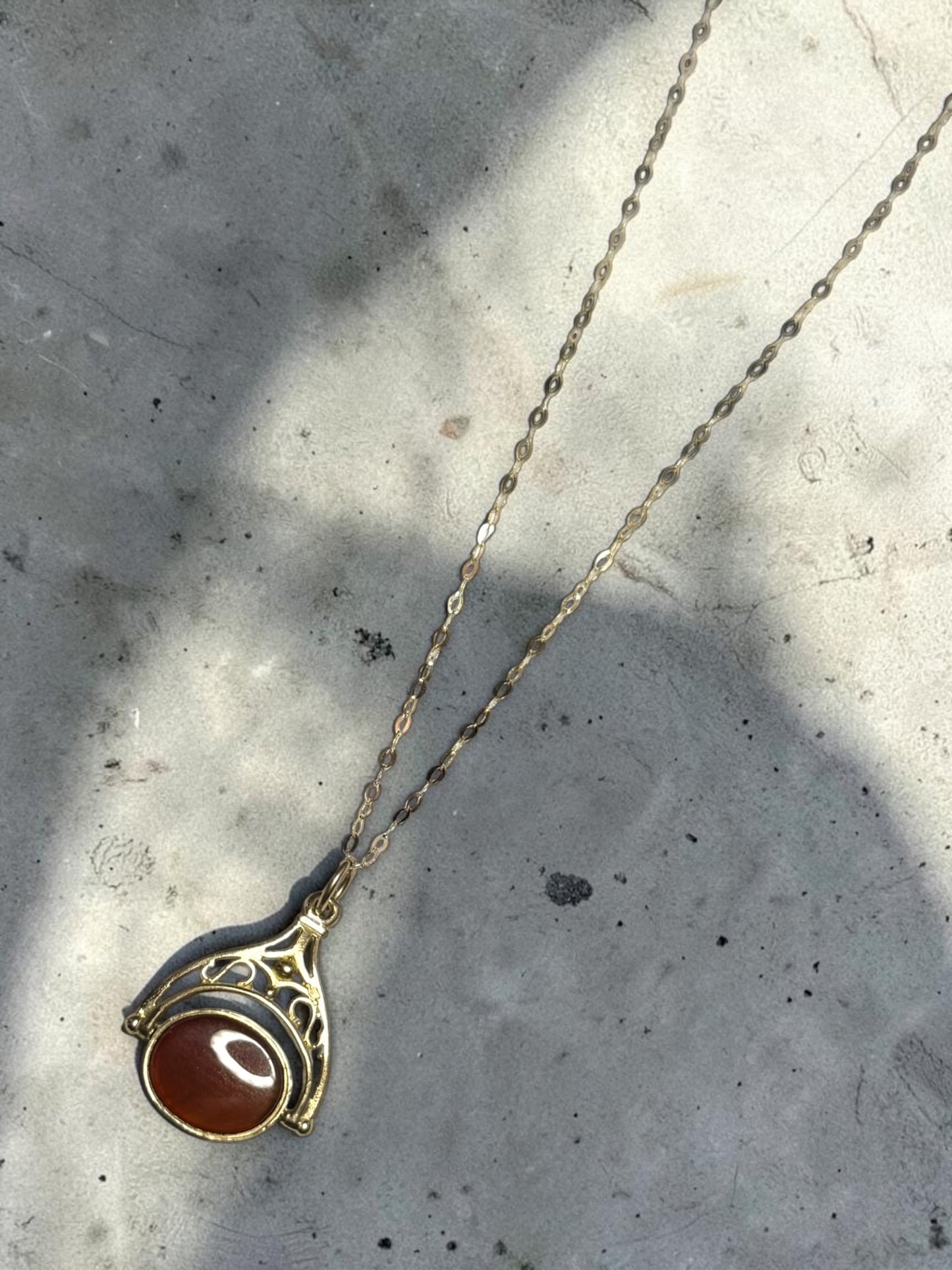 Vintage 9k Bloodstone/Carnelian Swivel Fob & Chain