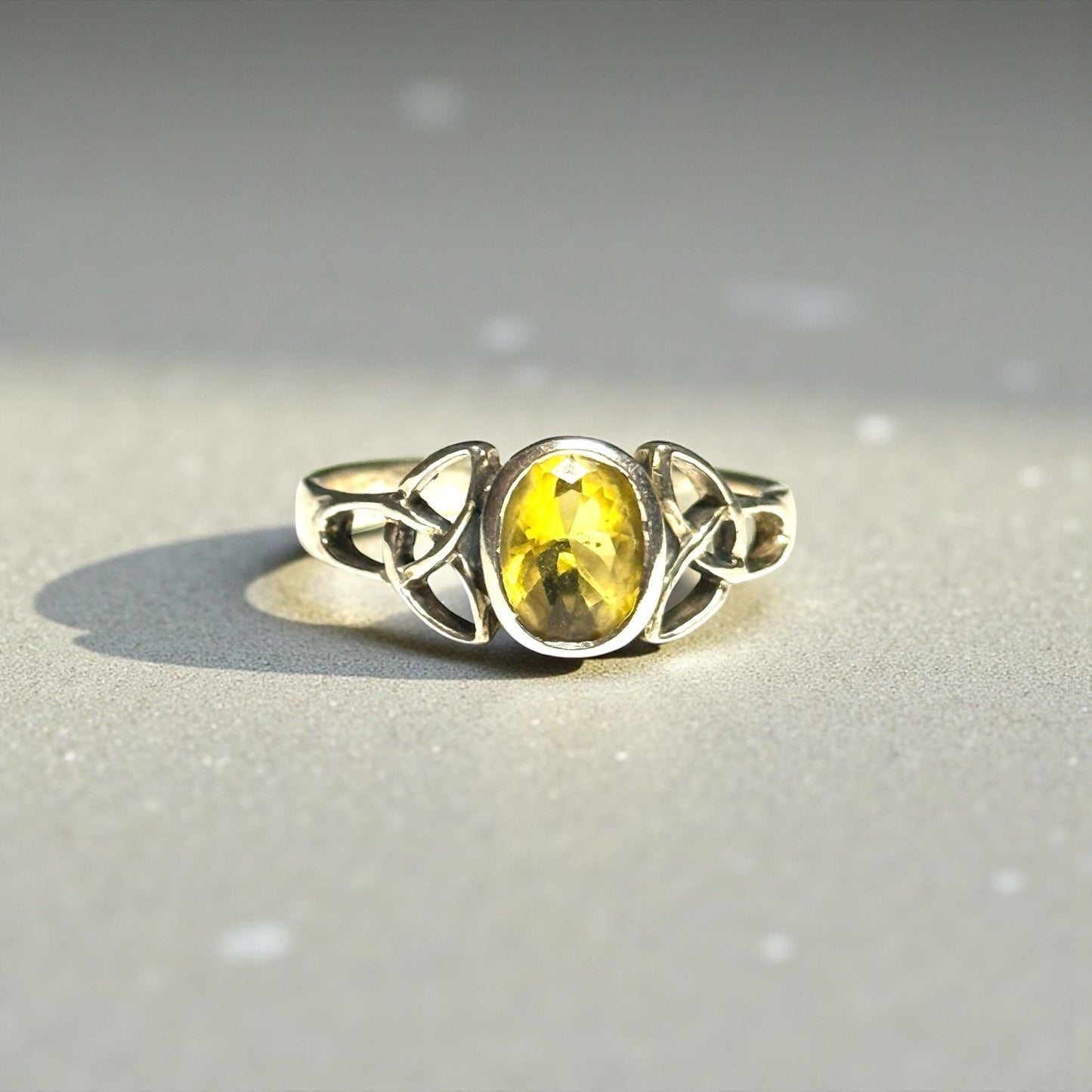 Citrine Celtic Design Silver Ring Size Q 1/2