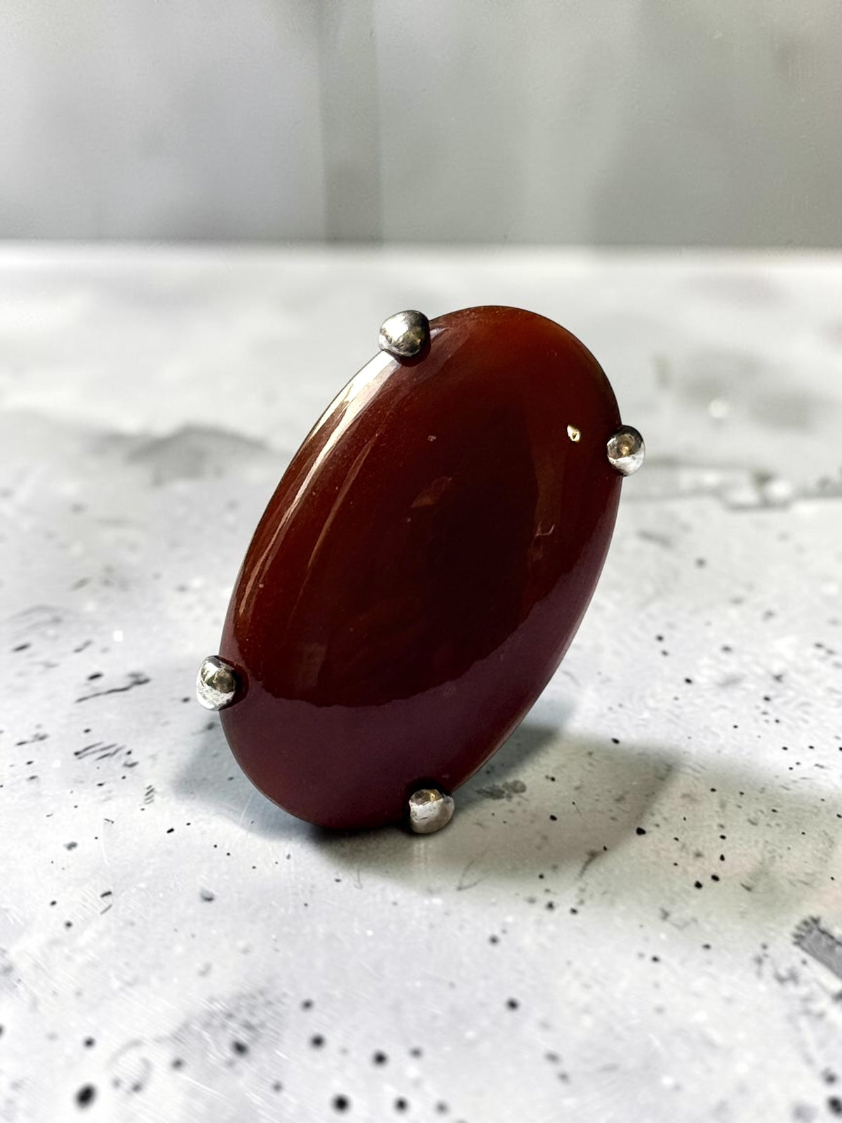 Stunning Vintage Modernist Sterling Silver Carnelian Statement Ring