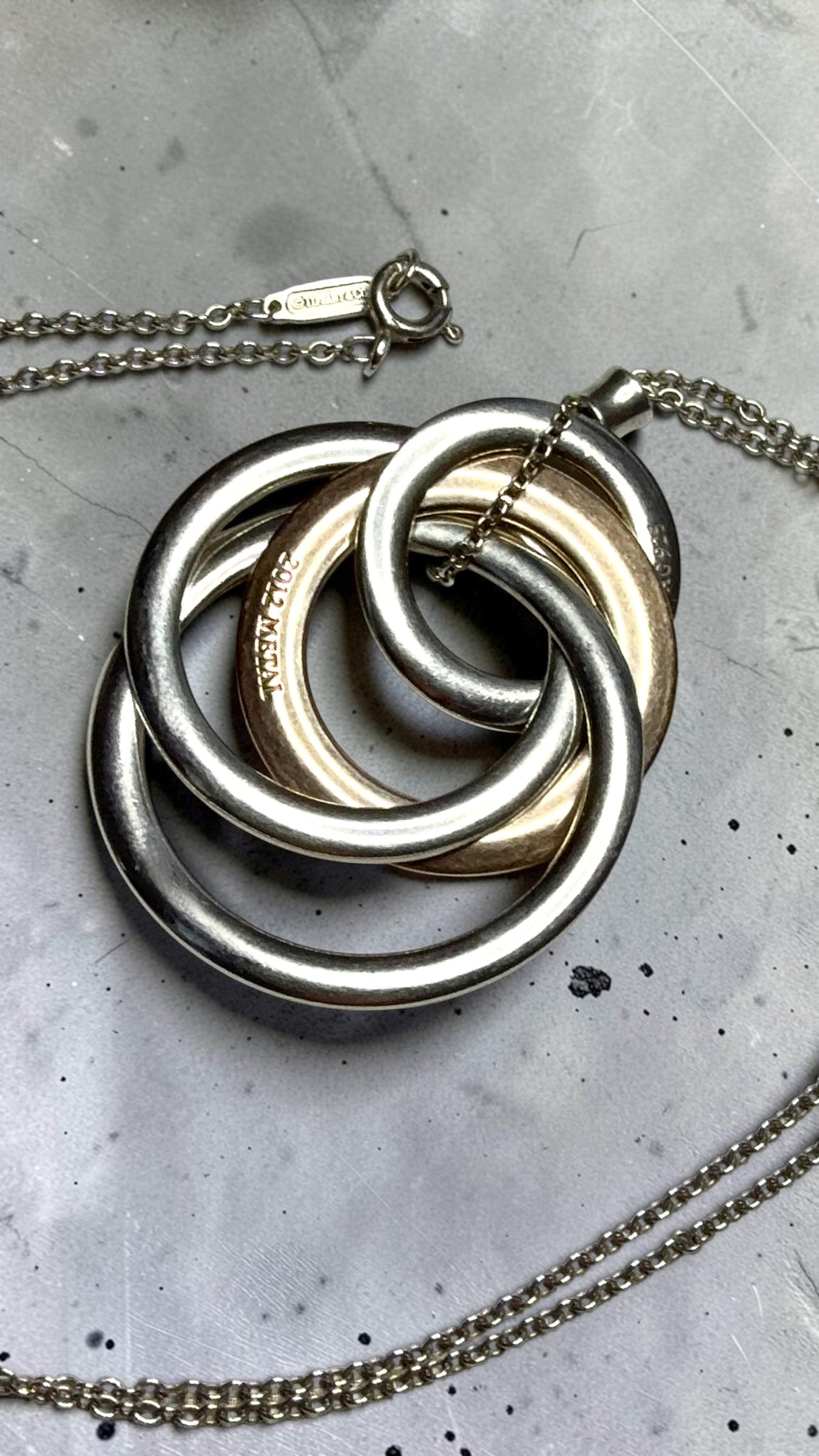 Tiffany & Co Four Circle Large Silver & Rubedo Pendant & Box & 20" Chain