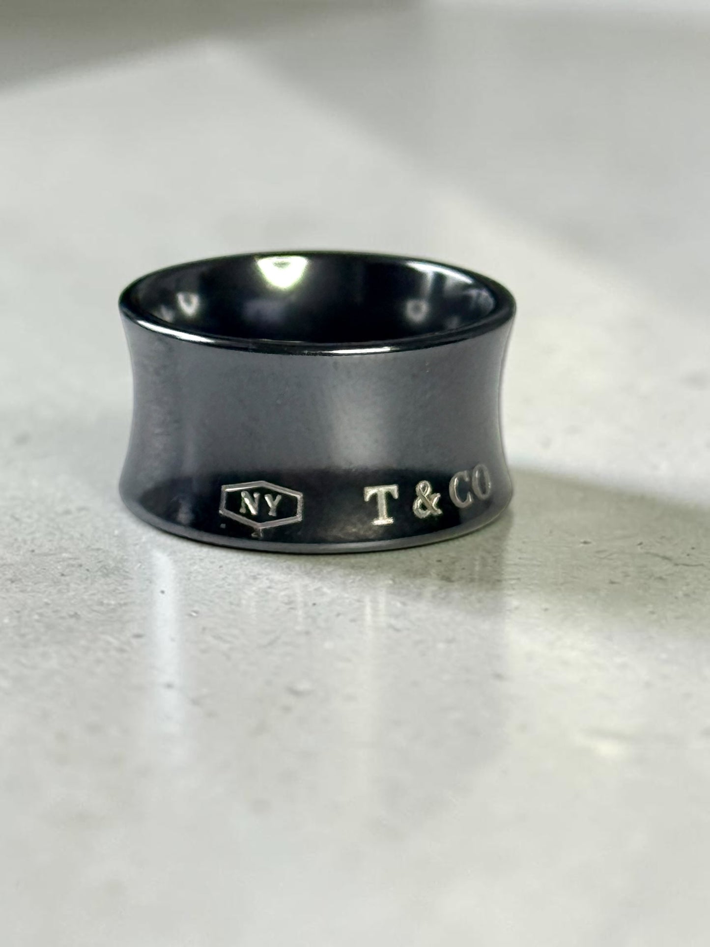 Tiffany & Co 1837 Black Rare Titanium Extra Wide Band Ring Size P (7.5)