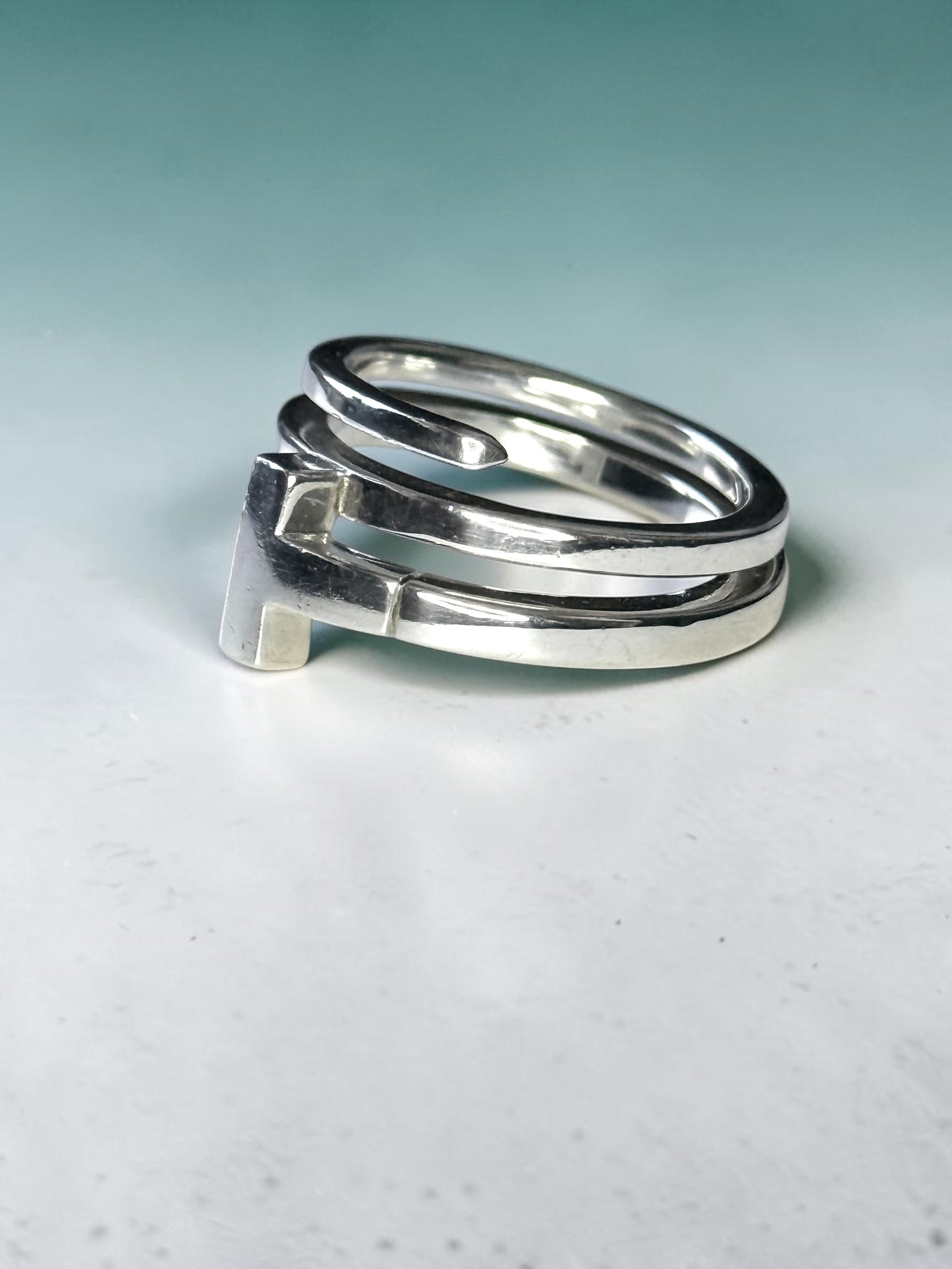Rarely Available Tiffany & Co. Rare Sterling Silver T Square Wrap Ring size K