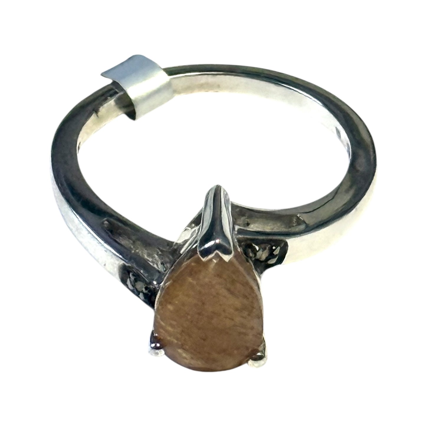 New Sunstone & Yellow Moissanite Silver Ring Size P 1/2 CSC