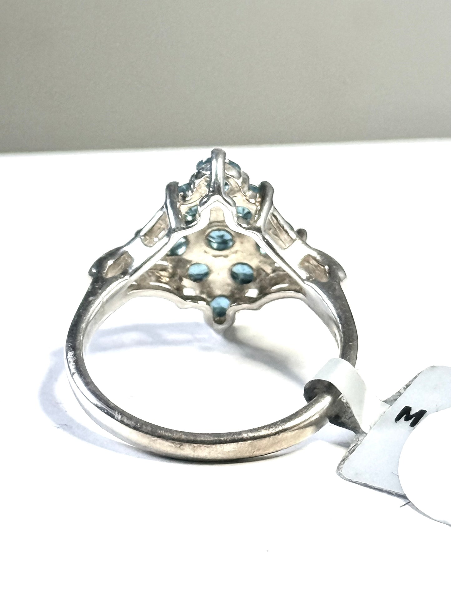 New Blue Cubic Zirconia Silver Ring Size P 1/2 CSC