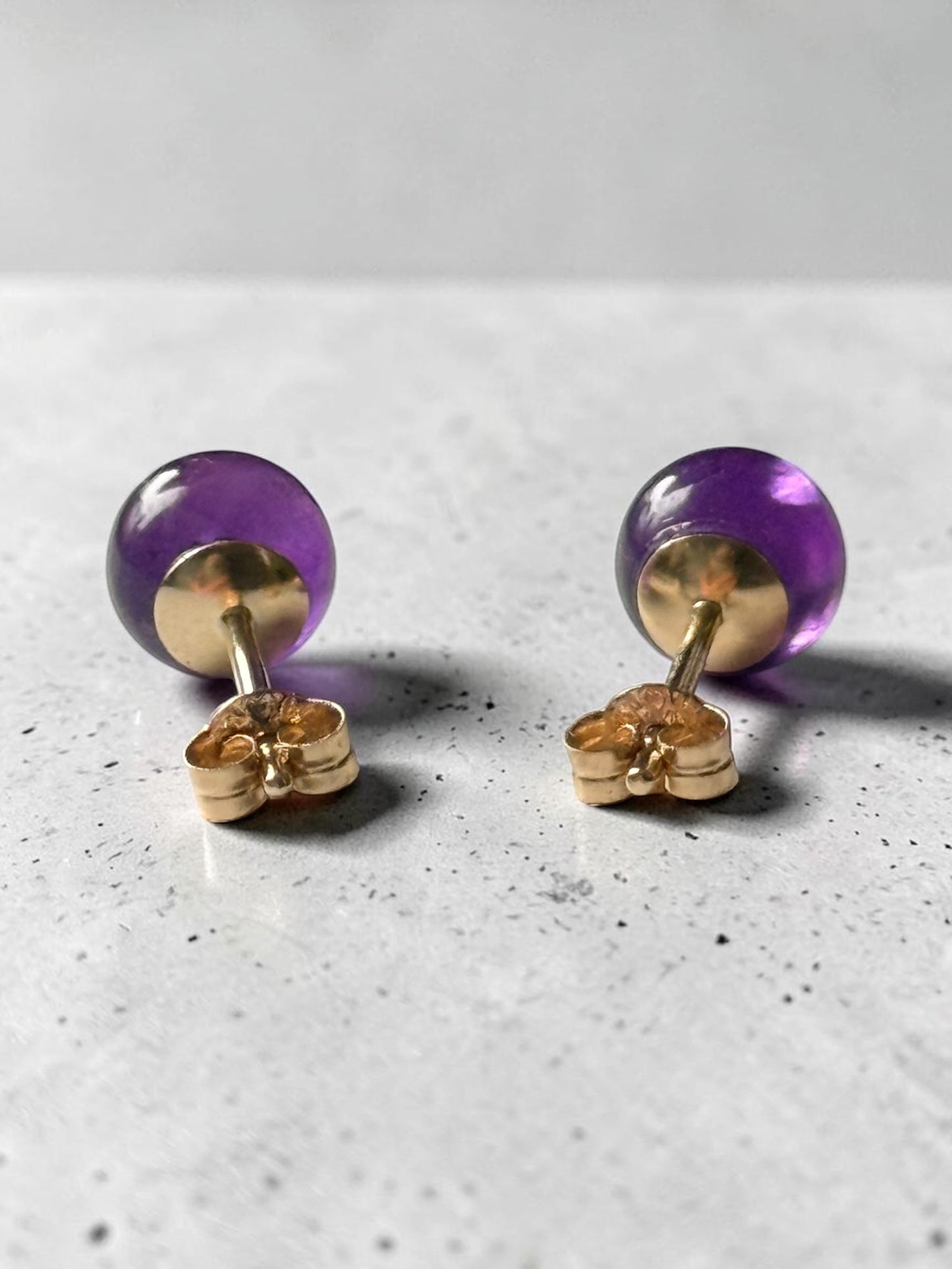 Genuine 6mm Amethyst Globe 9k Gold Earrings