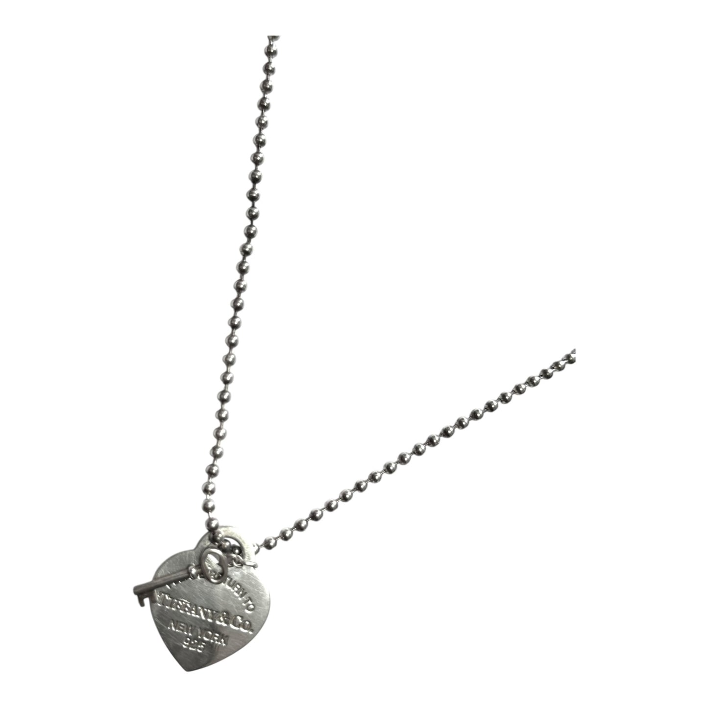 Vintage Tiffany & Co Sterling Silver Heart Key With 36" Beaded Chain