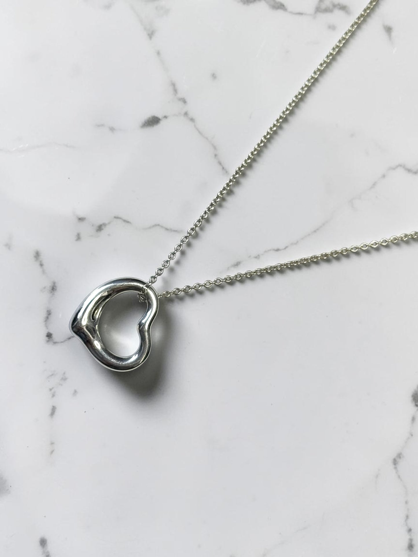 Tiffany & Co Iconic Open Heart Medium Elsa Peretti Silver Pendant & Chain