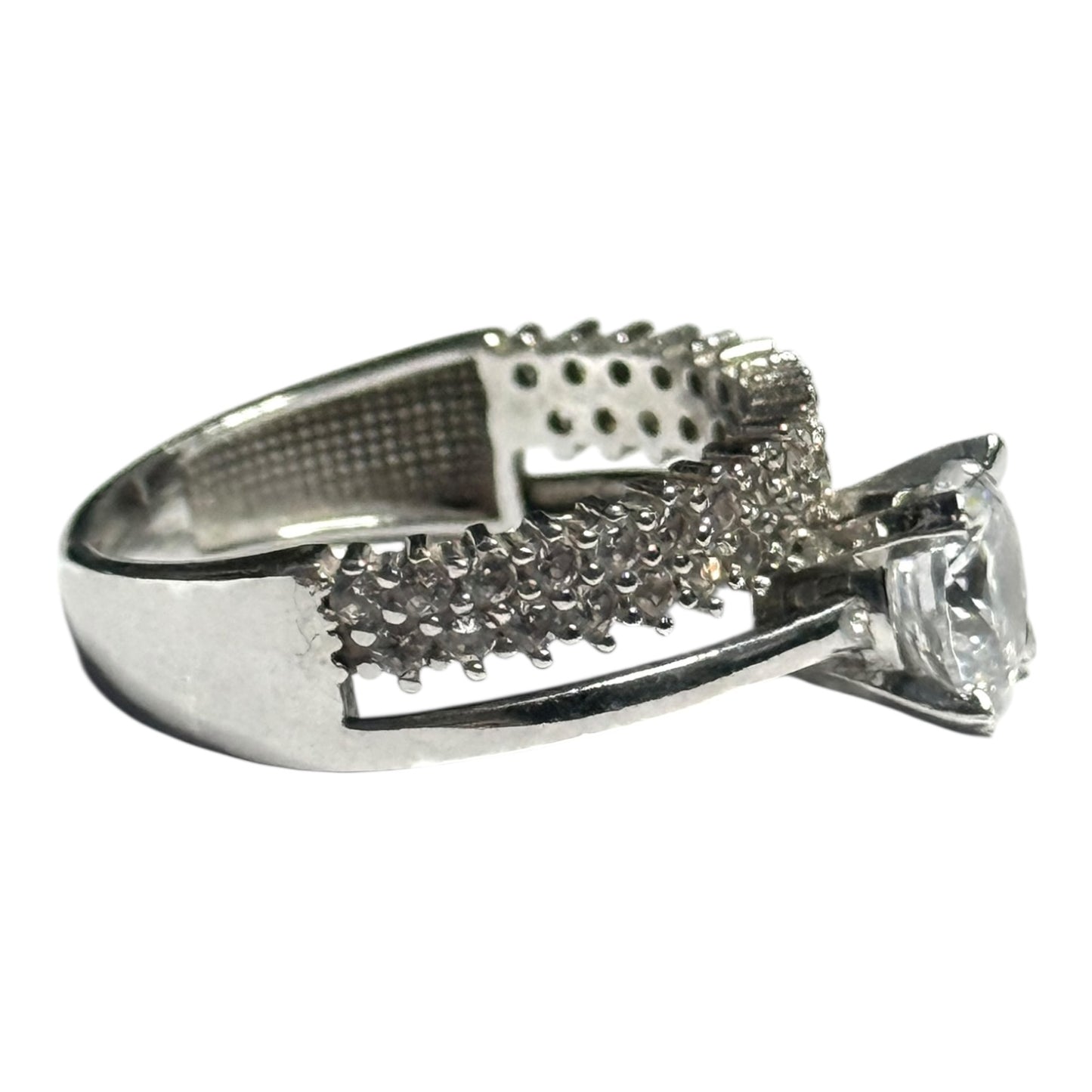 Unusual 2 In 1 White CZ Silver 925 Ring Size P 1/2