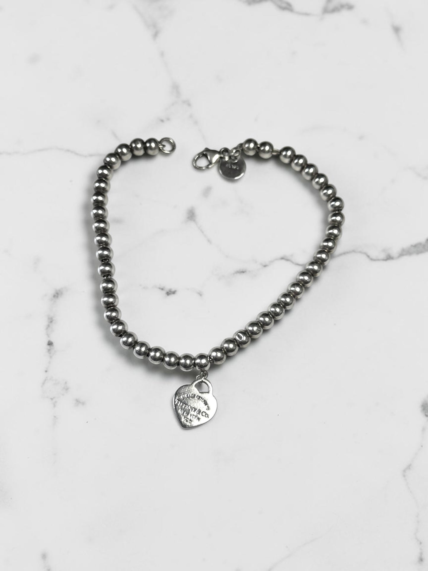 Tiffany & Co Silver Small Bead Blue Return To Tiffany Bracelet 7"
