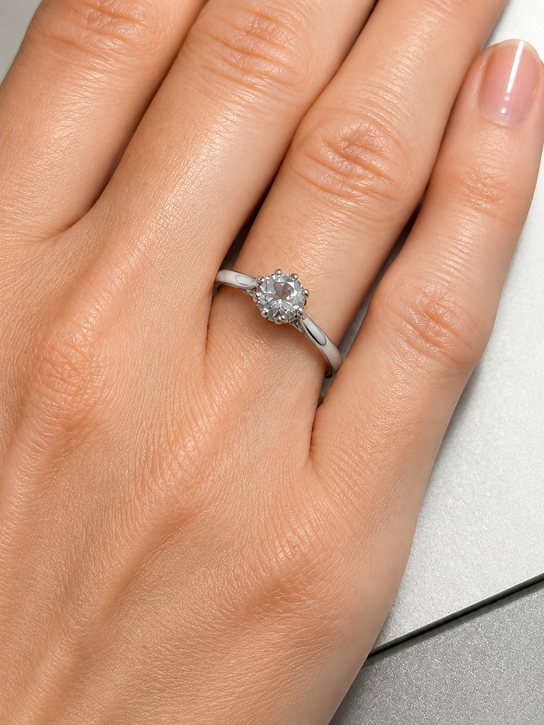 Vintage 0.66ct Aquamarine Solitaire 9k White Gold Ring Size M 1/2