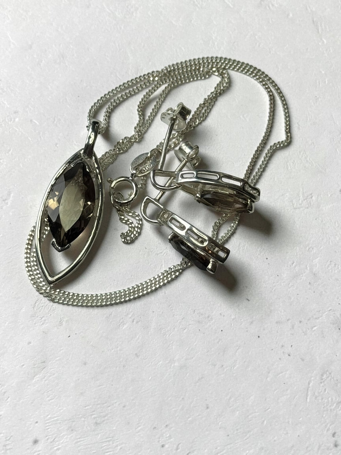 Smokey Quartz Marquis Silver 925 Jewellery Set