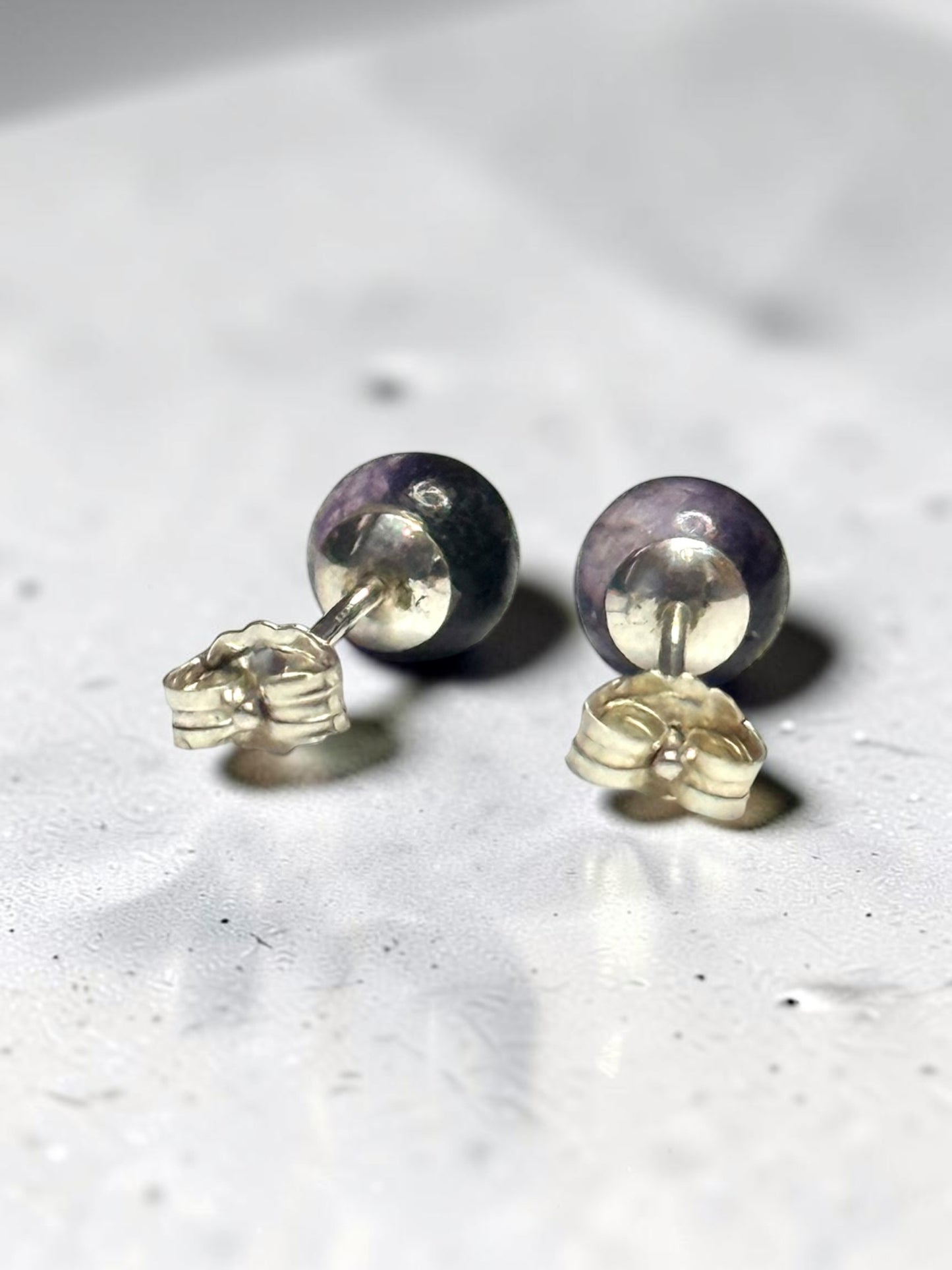 Vintage 925 Blue John 6mm Globe Studs 925 Silver