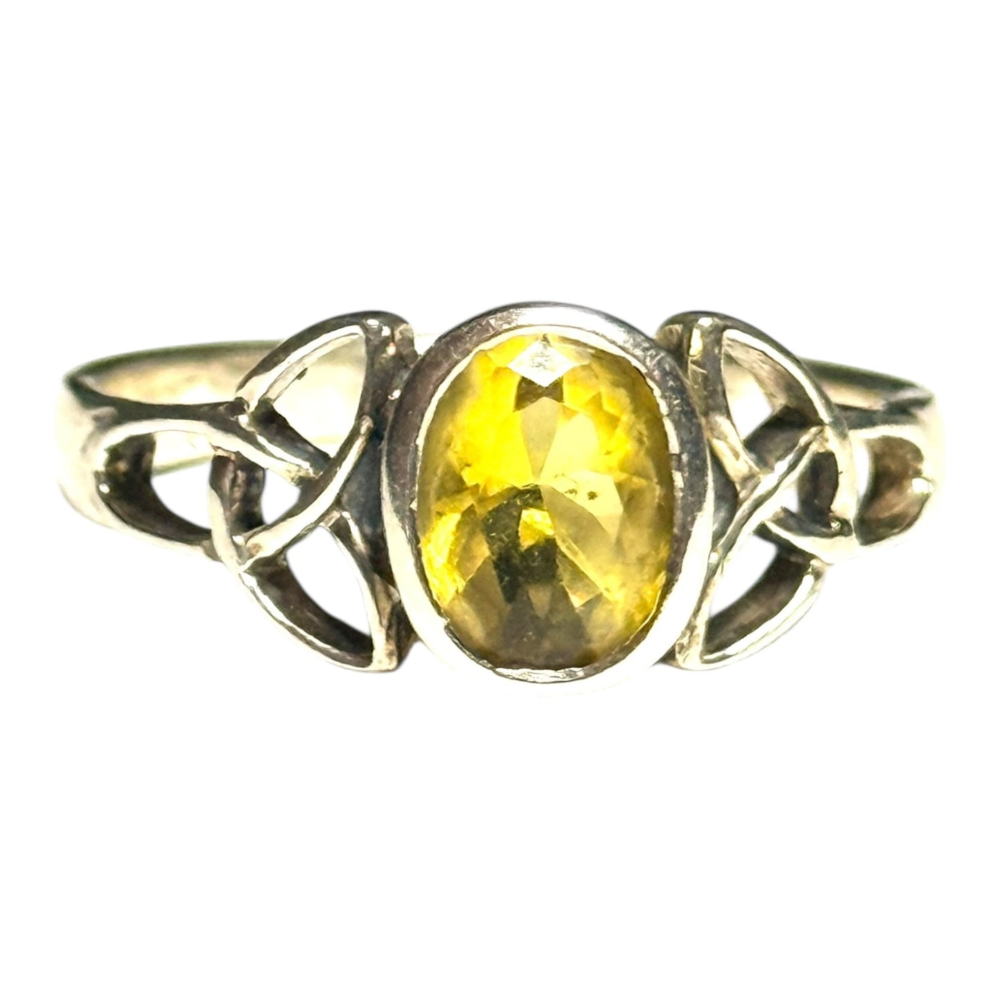 Citrine Celtic Design Silver Ring Size Q 1/2