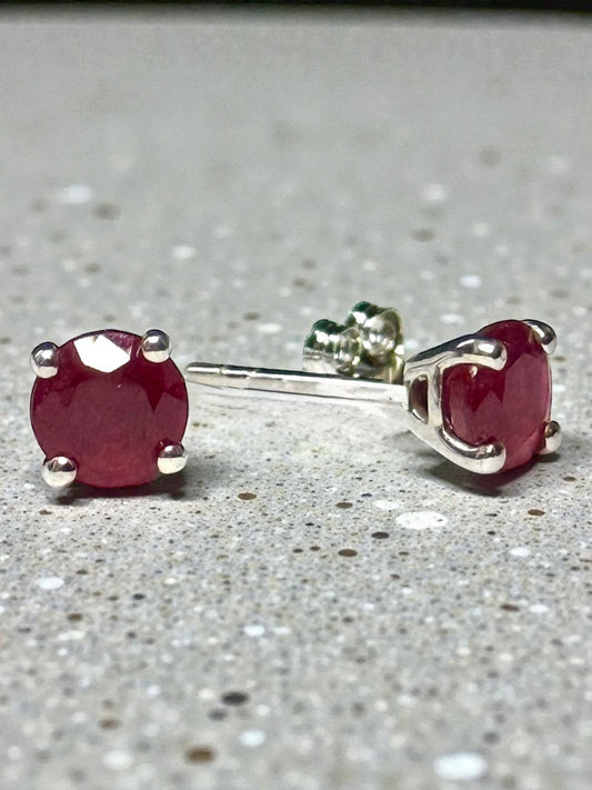 Ruby 1.68ct Stud Earrings In Platinum Overlay 925