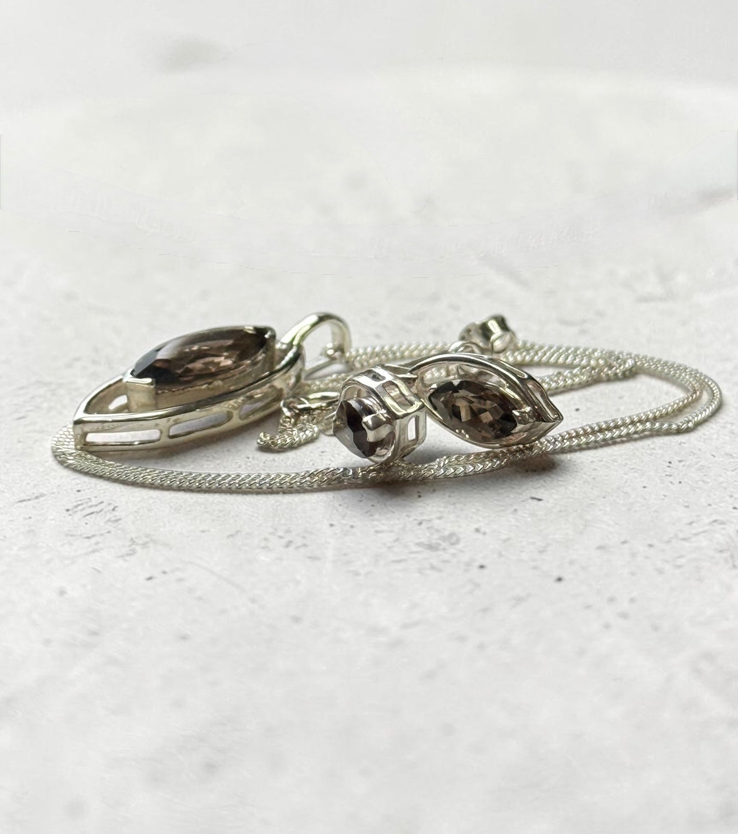 Smokey Quartz Marquis Silver 925 Jewellery Set