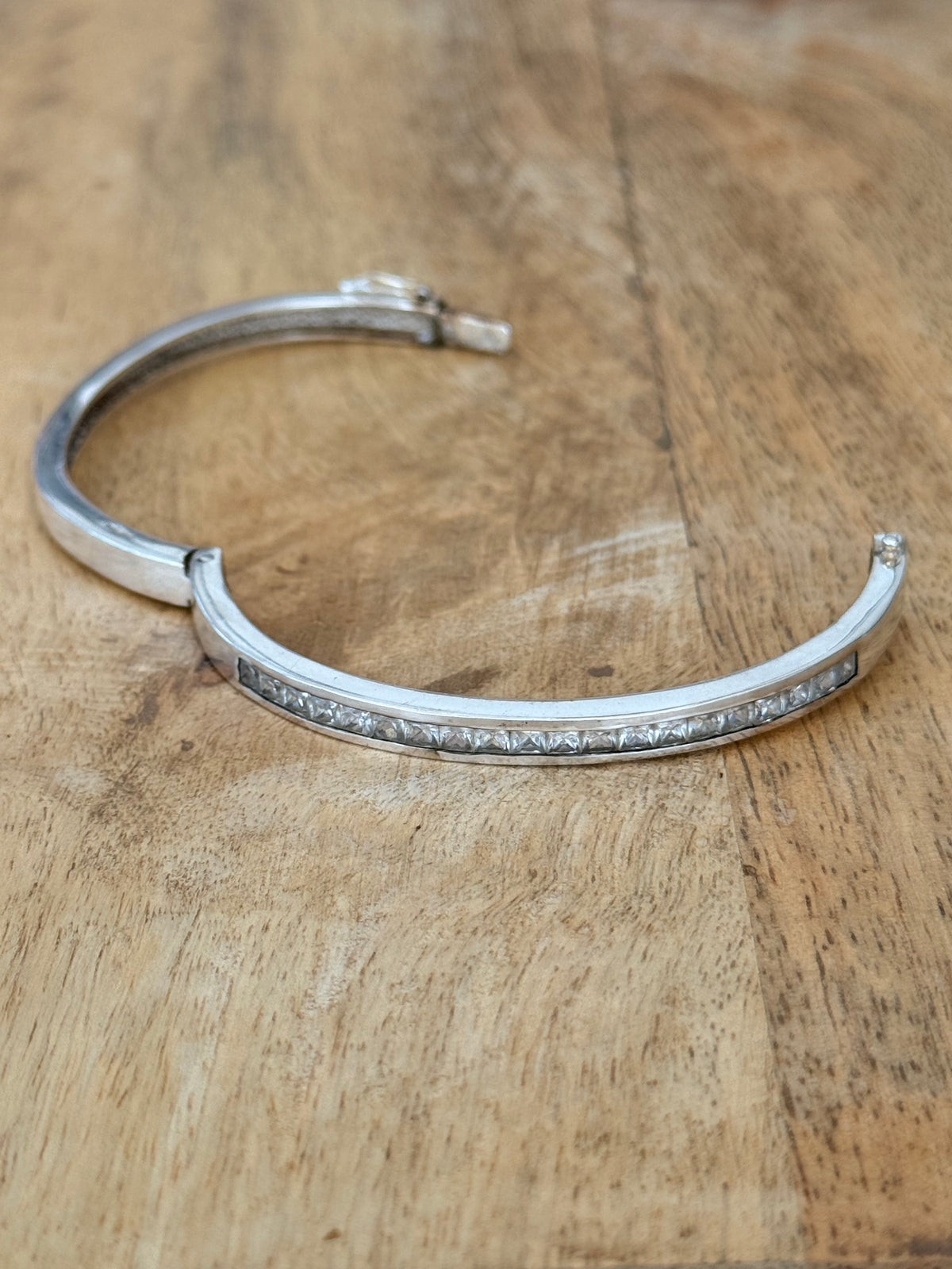 Quality Vintage CZ Hinged 925 Silver Bracelet 7" Hallmarked