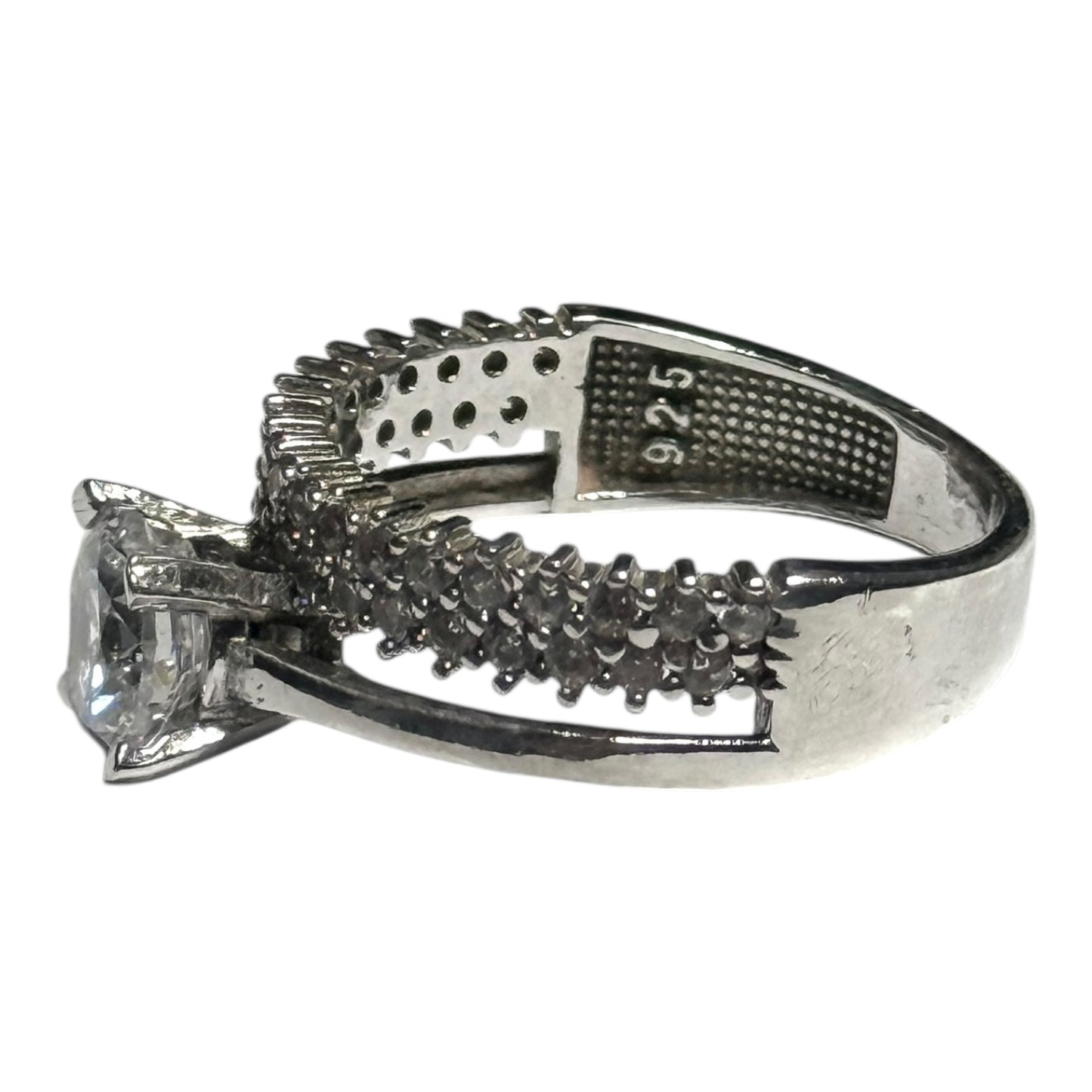 Unusual 2 In 1 White CZ Silver 925 Ring Size P 1/2