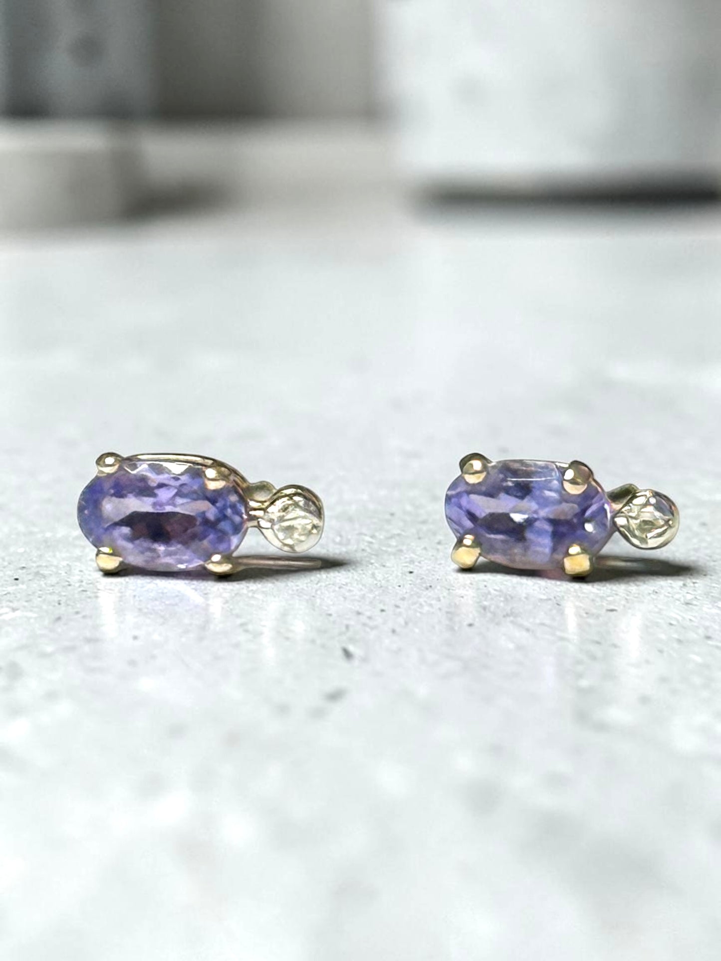 Tanzanite & Diamond 10k Gold Stud Earrings