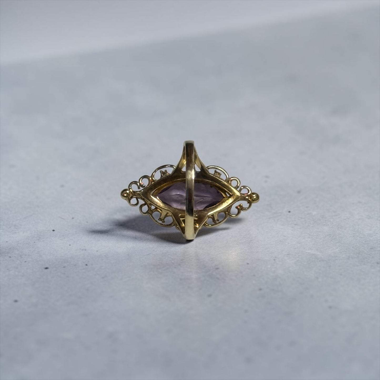 Fancy Vintage Marquis Amethyst 9k Cocktail Gold Ring