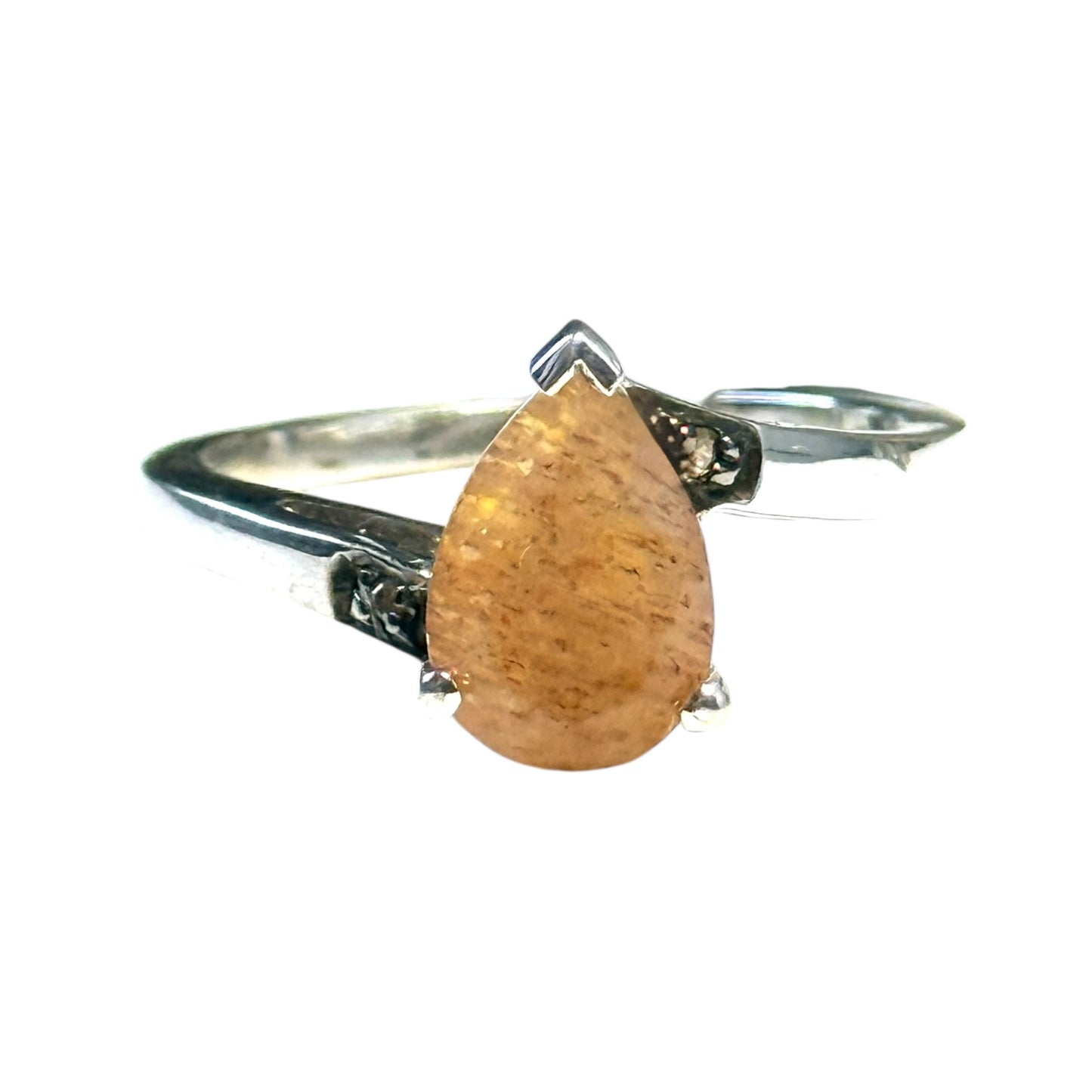 New Sunstone & Yellow Moissanite Silver Ring Size P 1/2 CSC