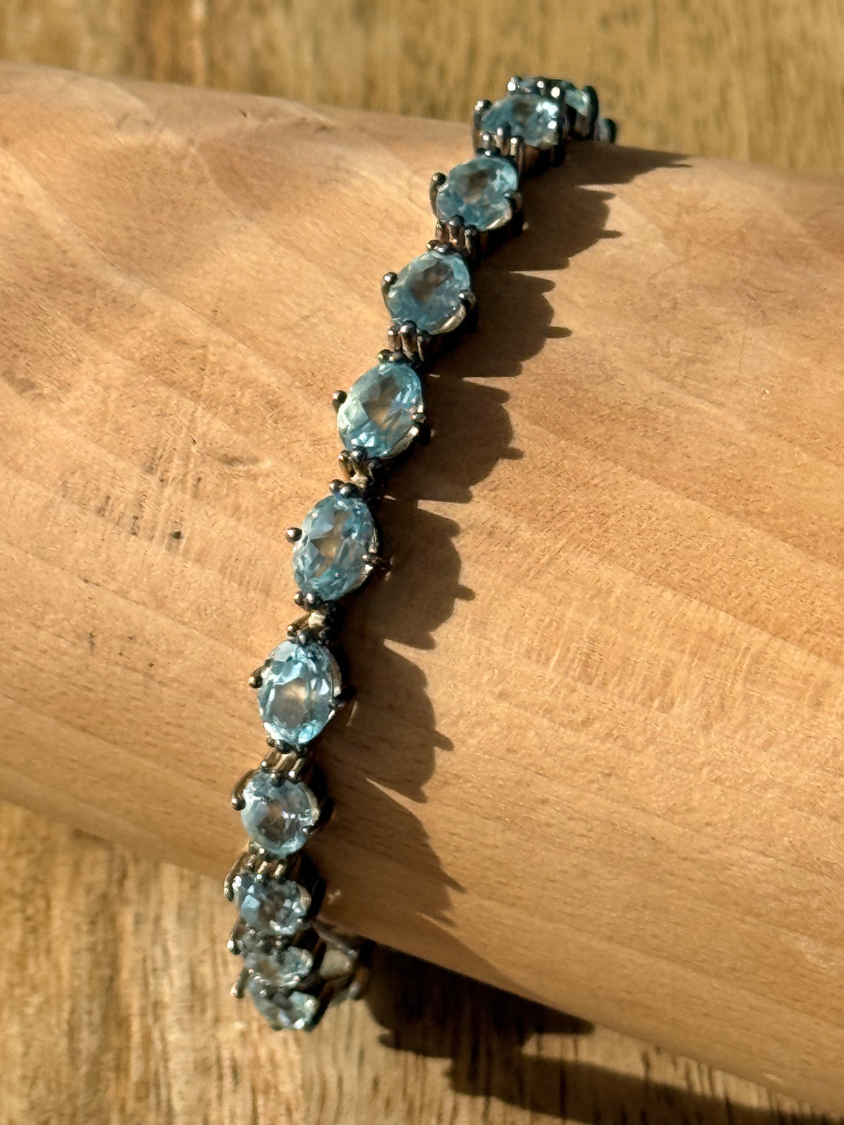Swiss Blue 12ct Topaz 925 Articulated Tennis Silver Bracelet 7 1/4"