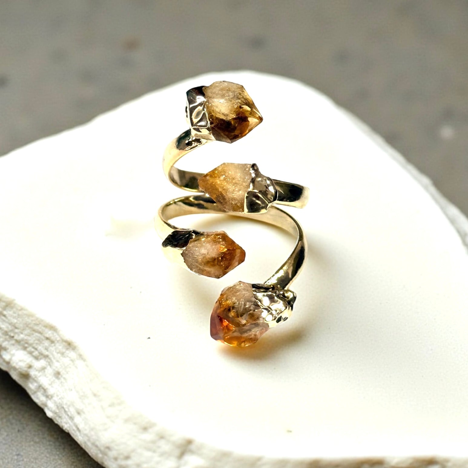 Different - Citrine Ruff Cut Stone 10ct GP Adjustable Size Ring NEW
