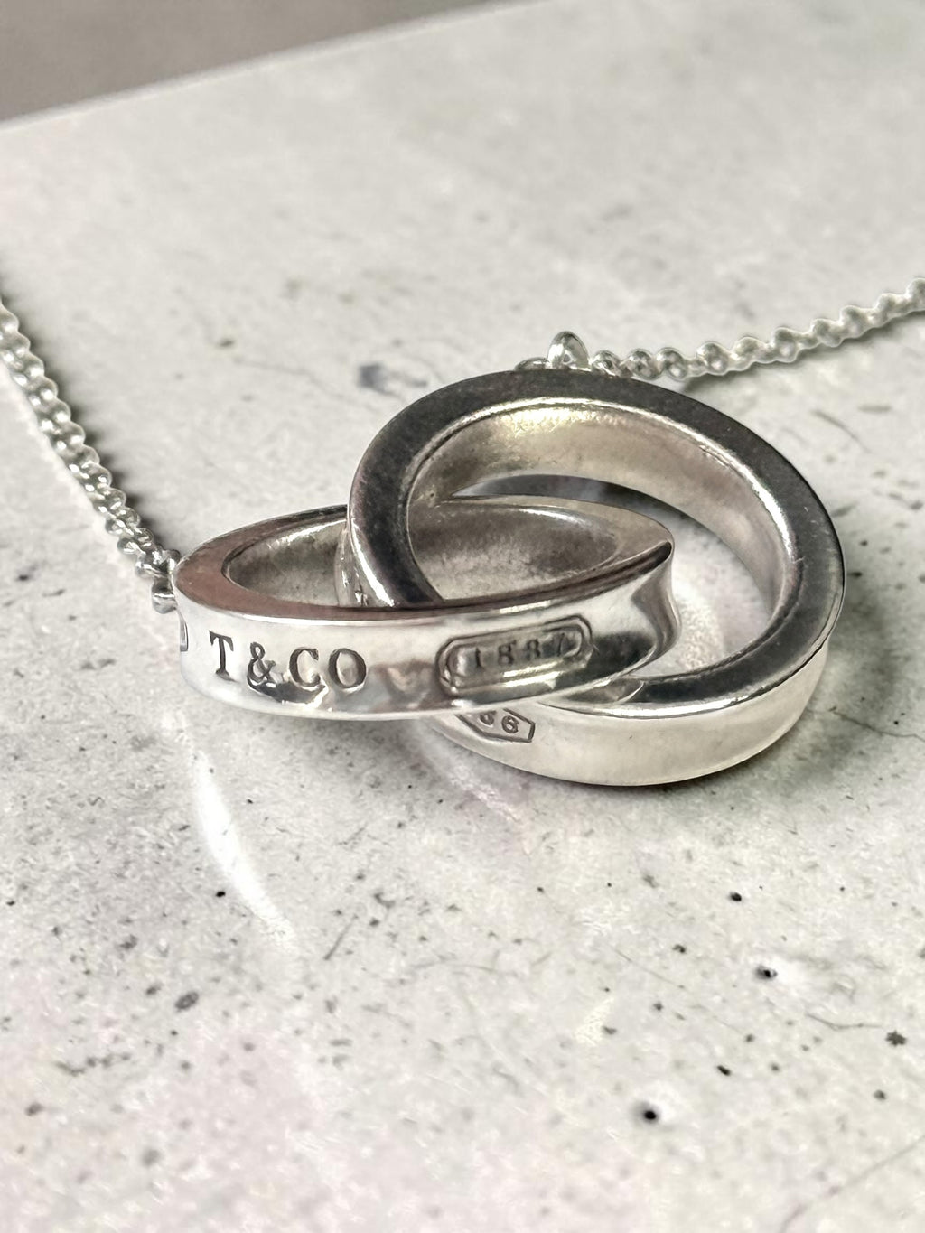 Tiffany & Co Two Silver Interlocking Circle Pendant Marked 925 Necklace