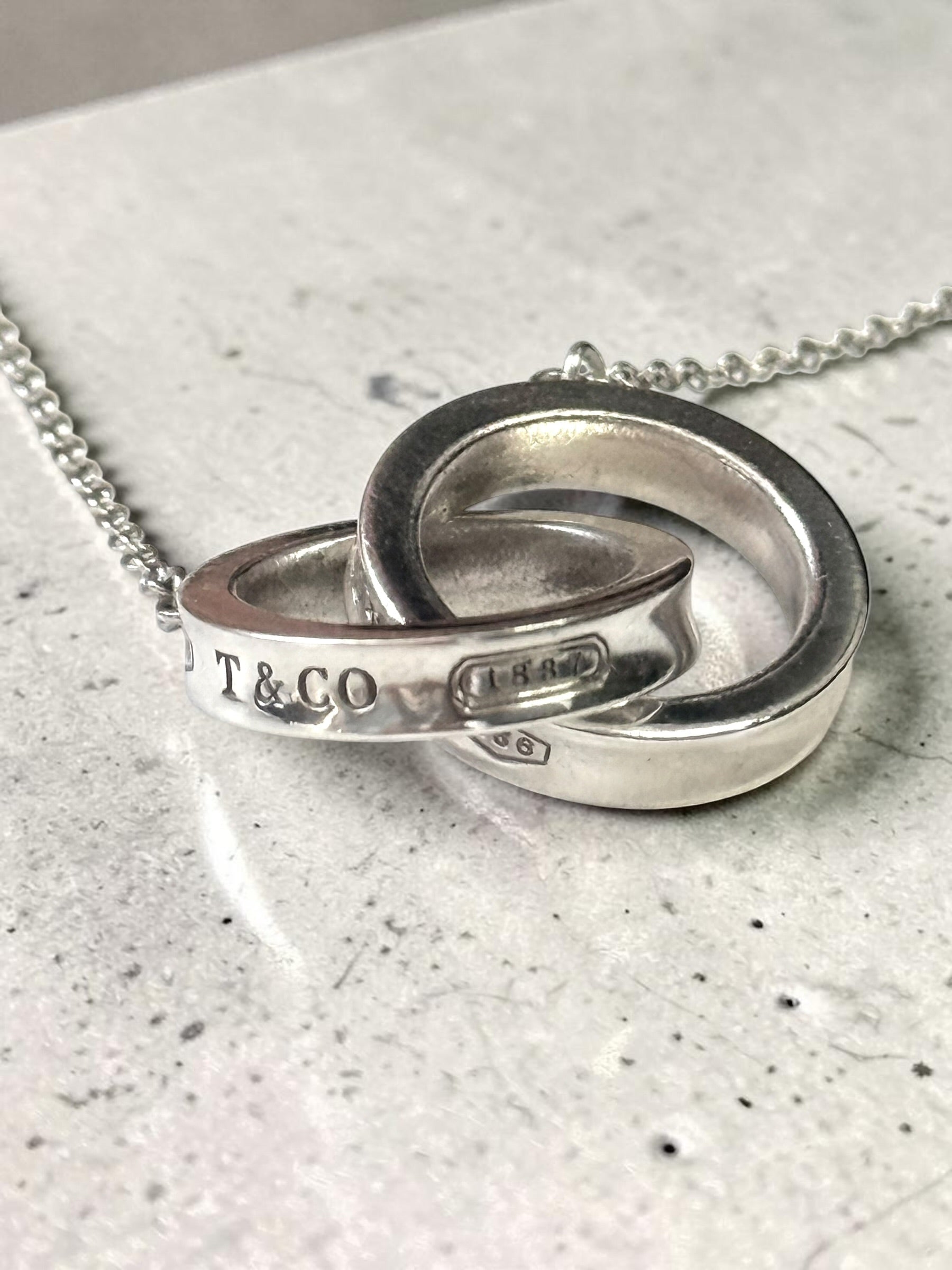 Tiffany & Co Two Silver Interlocking Circle Pendant Marked 925 Necklace