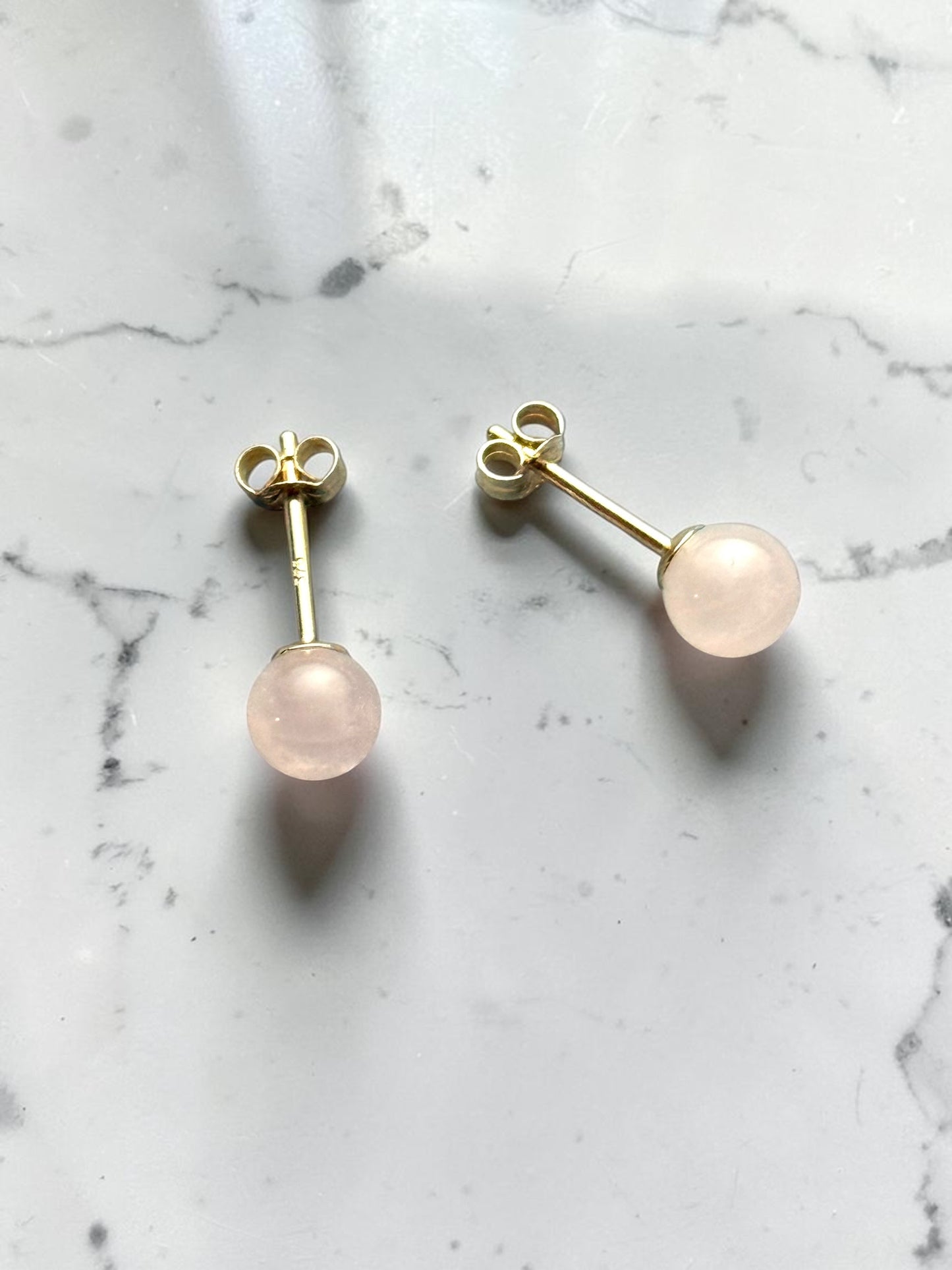 Genuine 5mm Rose Quartz 9ct Gold Earring Studs 1 Carat Approx